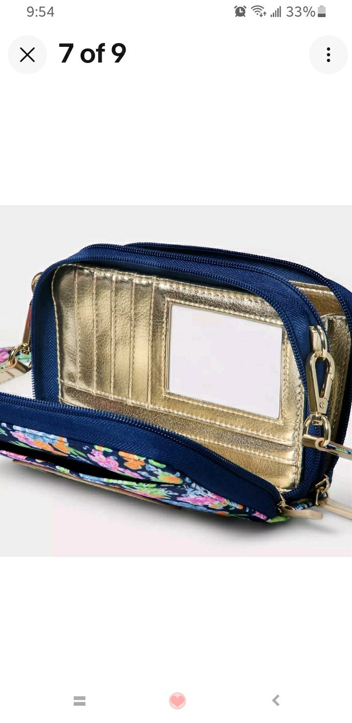 Disney x Lilly Pulitzer Mickey Floral Zip Wristlet Wallet Blue Chain ID Window