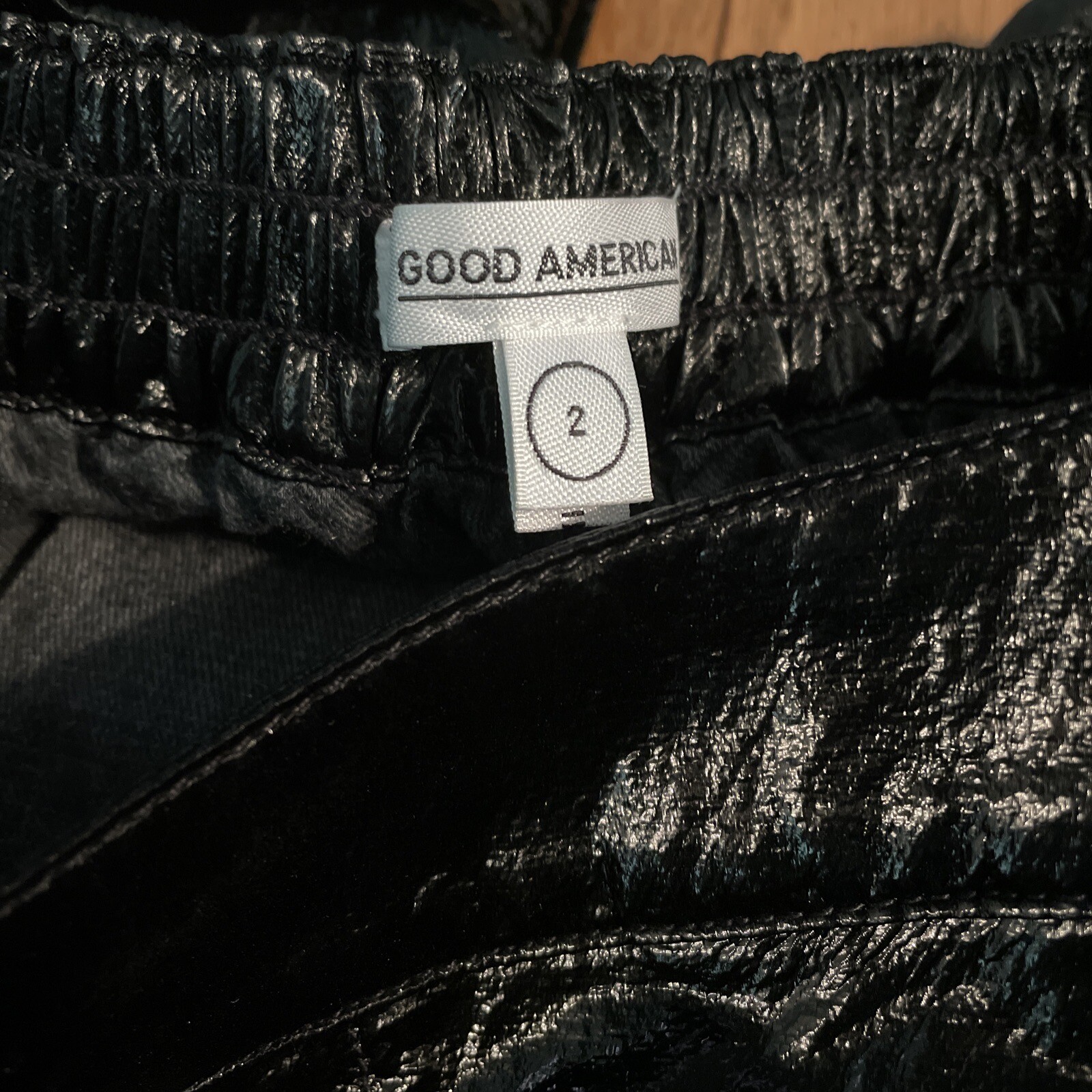 Good American The Paper Cargo Patent Faux Leather Pant Size 2 Med Black $170