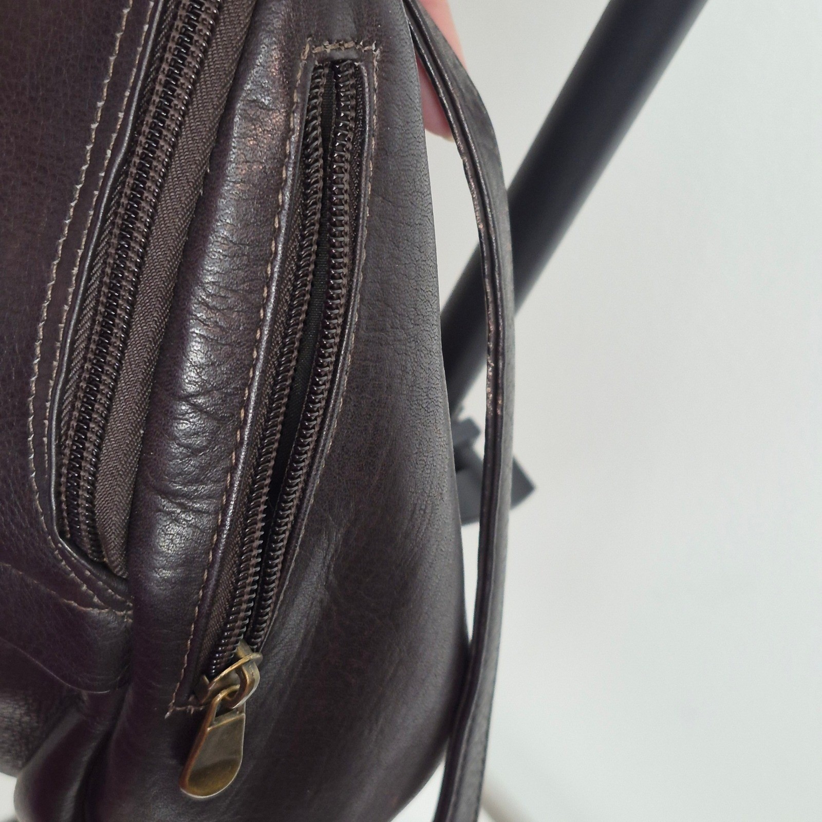 Le Donne Leather U-Zip Backpack Dark Brown Mini Sling Bag Made in Colombia Brass