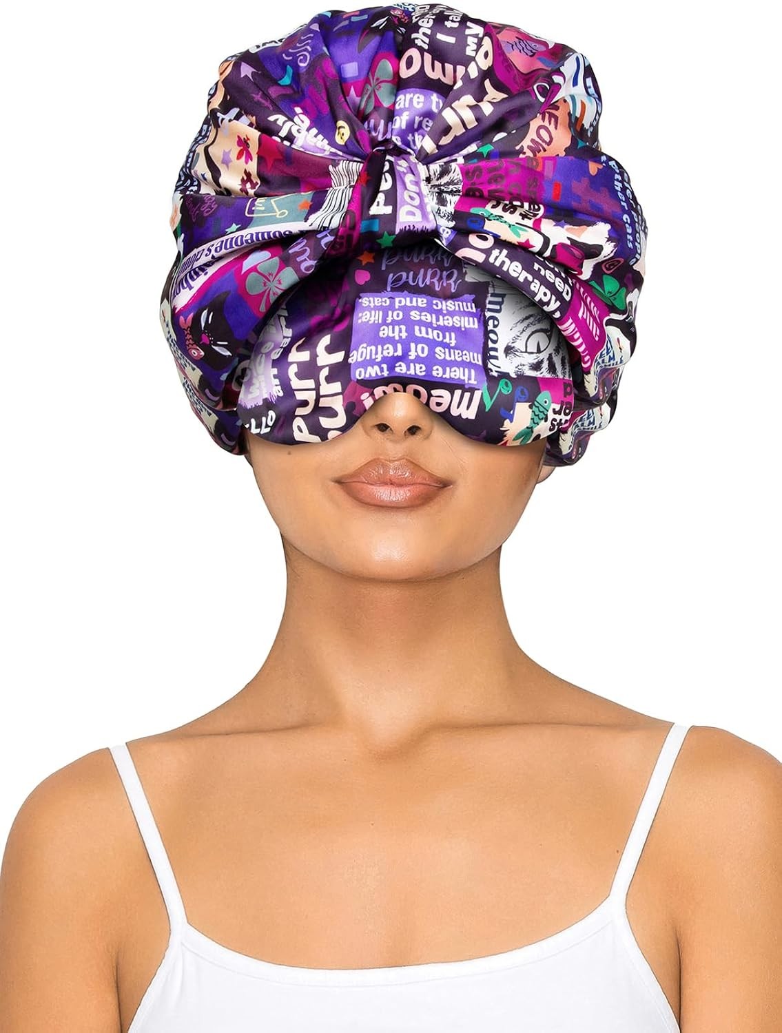 Double Layer Satin Bonnet with Eye Mask Adjustable Silk Sleep Cap Turban Style