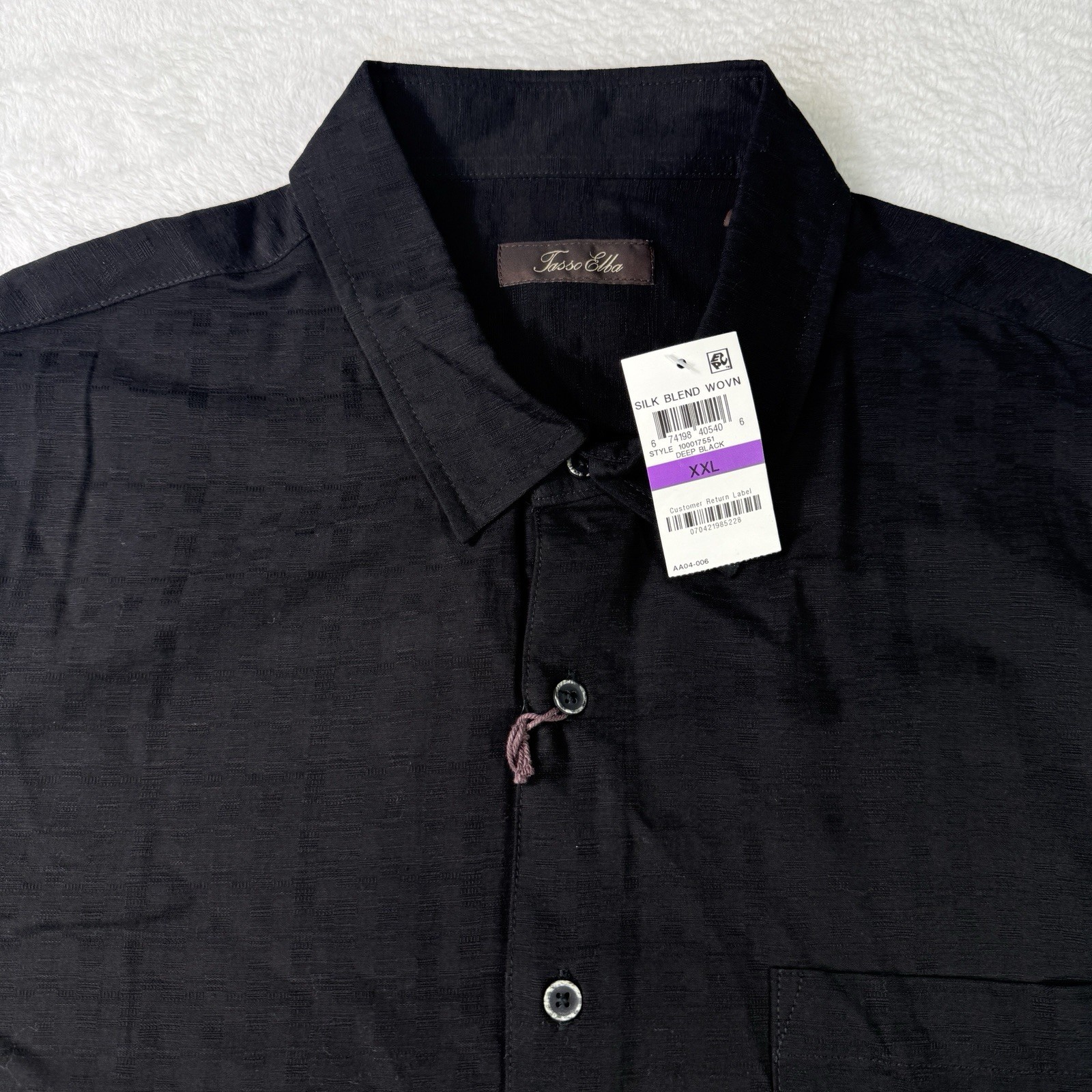 Tasso Elba Shirt Mens 2XL Black Silk Blend Beach Hawaiian Camp Button Down NWT
