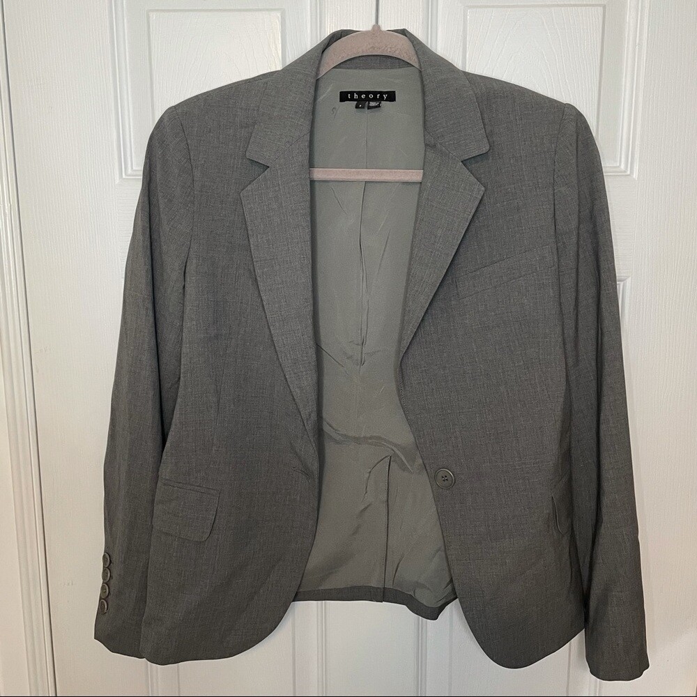 Theory Grey Wool Blend Classic Blazer Jacket 2
