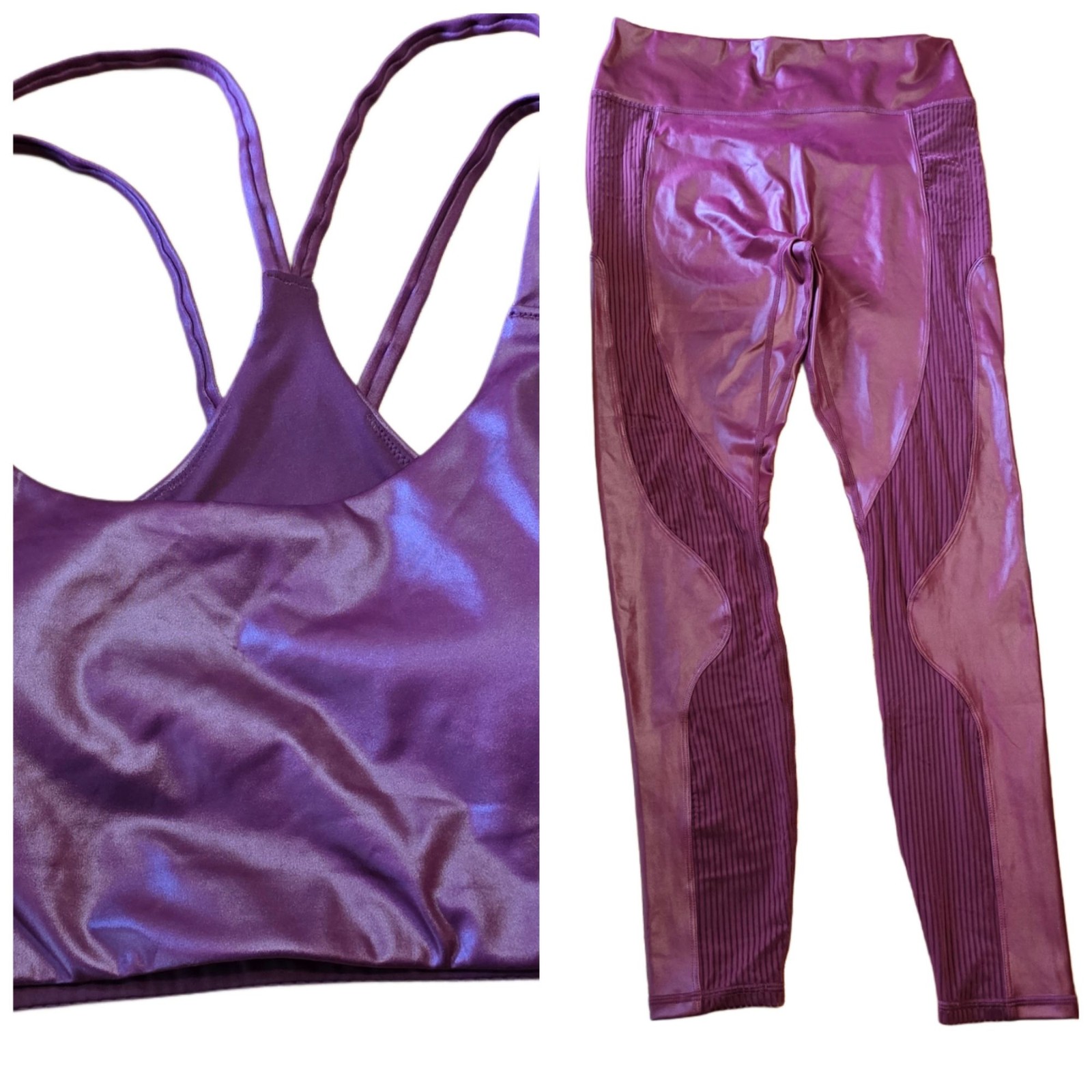 Fabletics Motion365+ Shine Leggings Sports Bra Set Purple Plum
