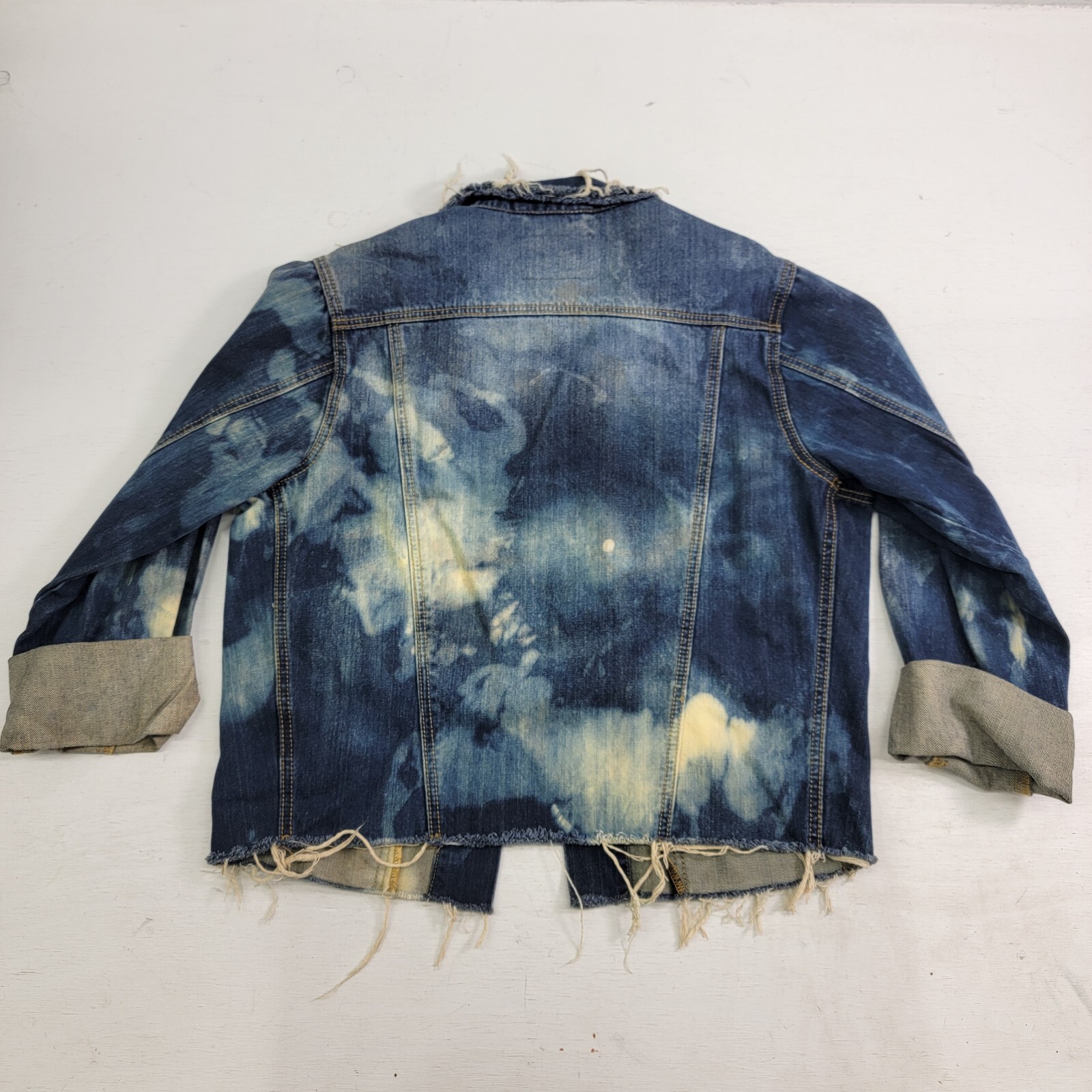 A Rare Bird Handmade Original Distressed Acid Wash Denim Jacket Adult Sz S/M EUC