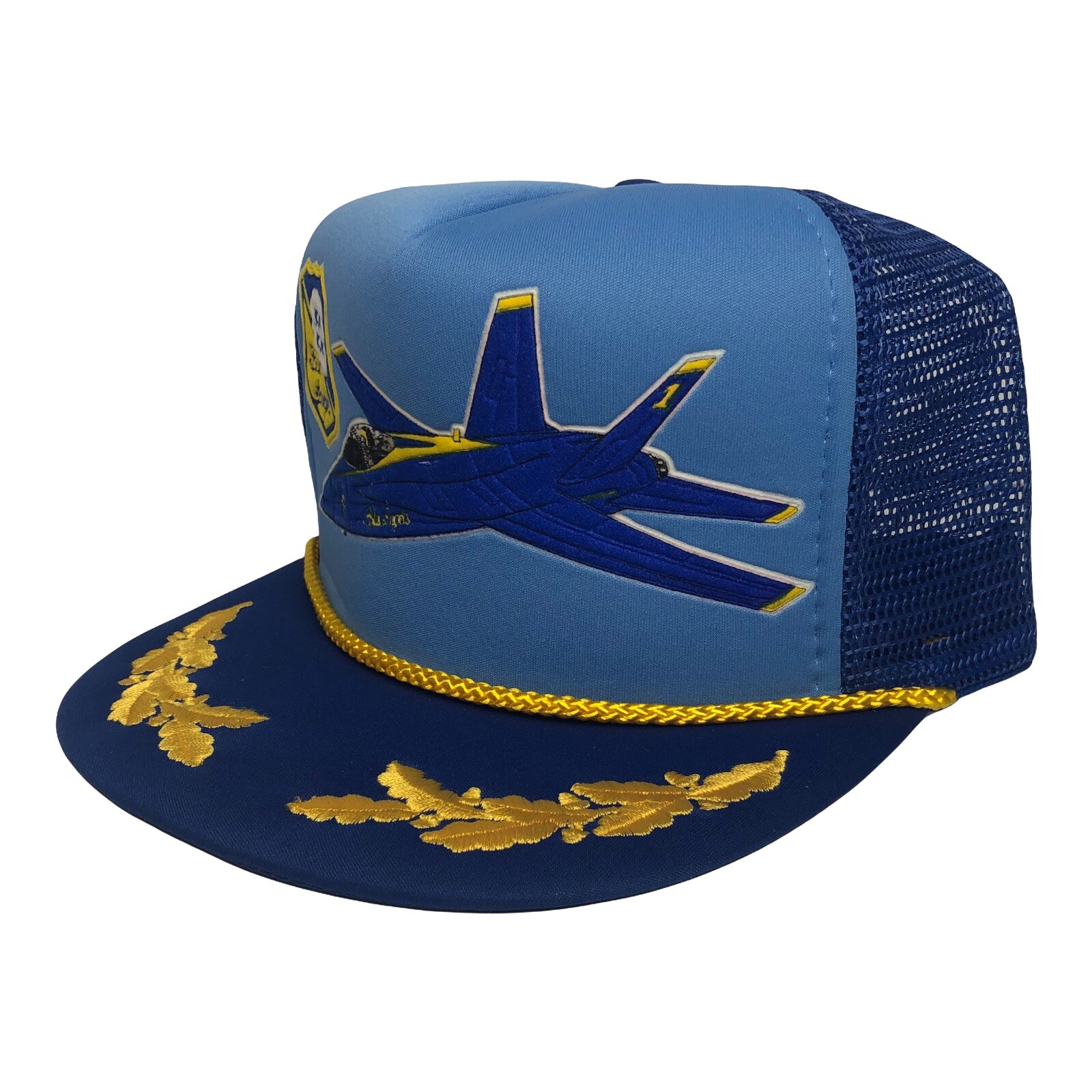 Vintage US Navy Blue Angels Trucker Hat Snapback Mesh Scrambled Eggs F-18 NOS