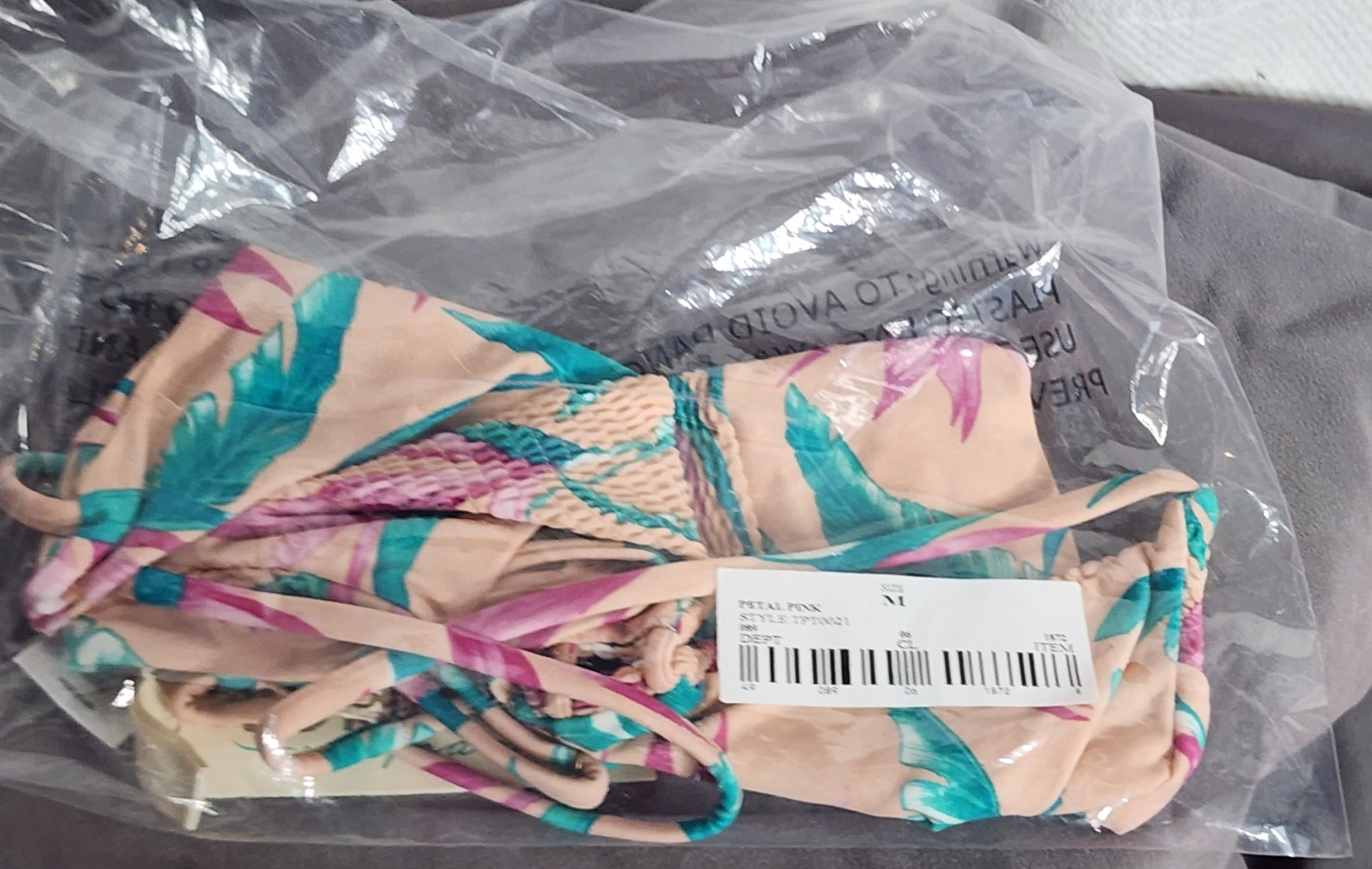 Tori Praver Swimwear Nylon Span Lined Petal Pink Floral Bikini Top Size M
