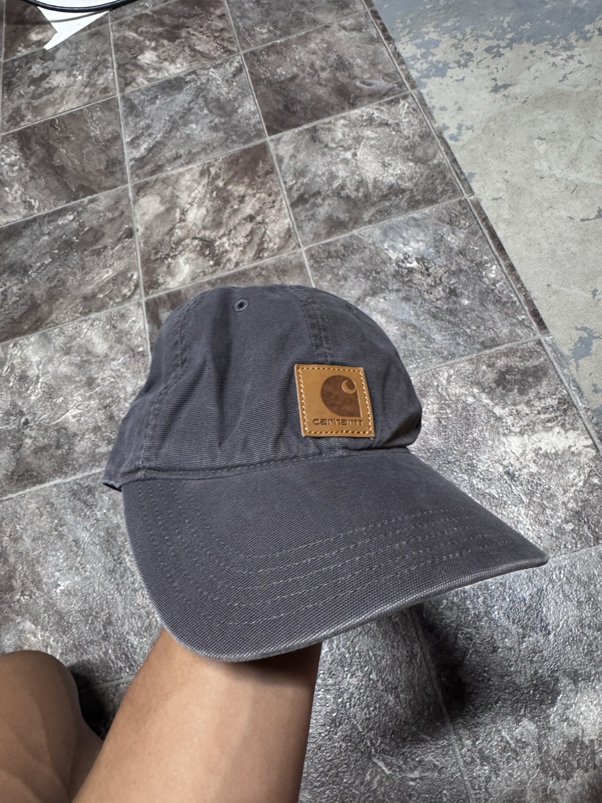 Carhartt Odessa Hat 100141 Faded Black Grey Leather Patch Canvas Strapback Cap