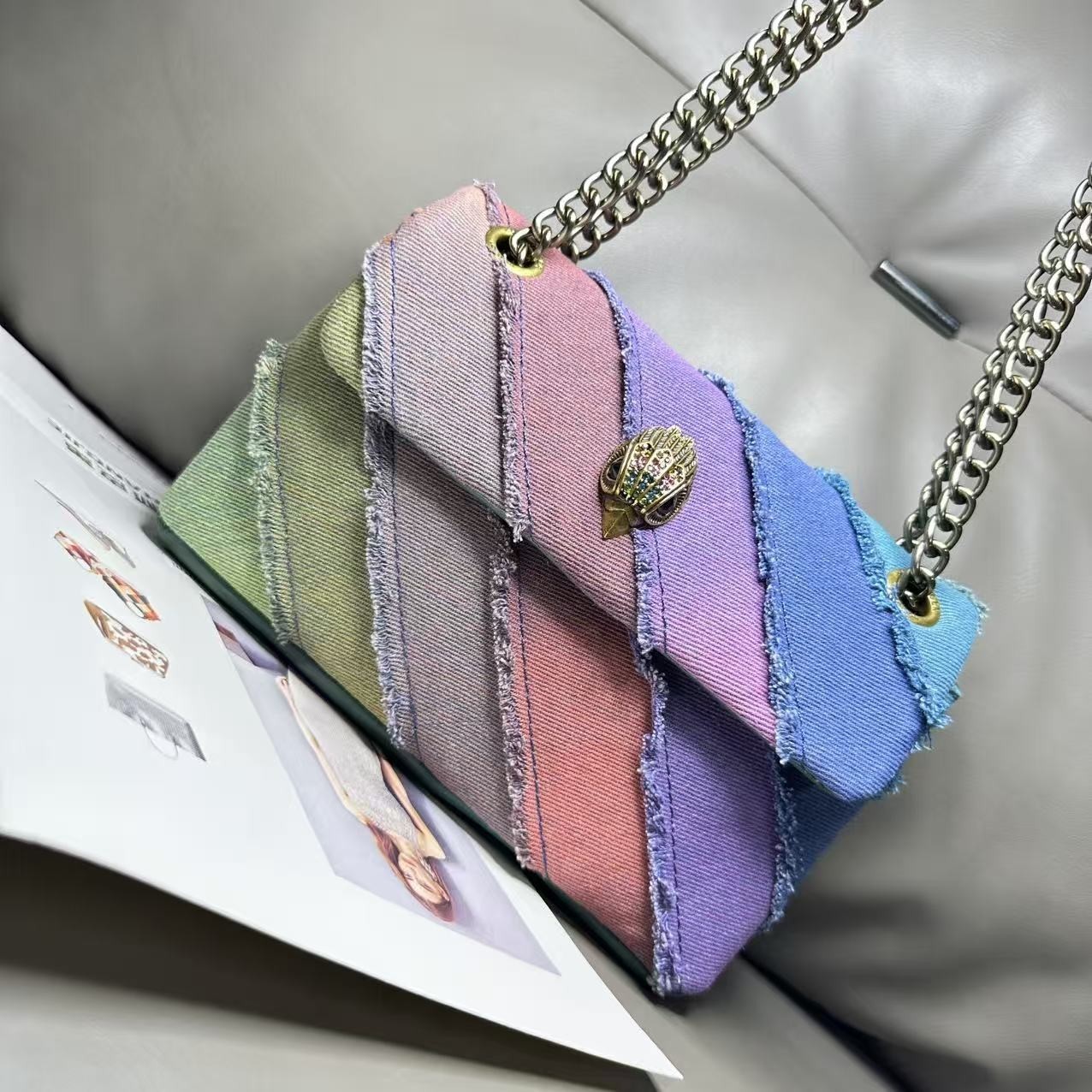 Kurt Geiger London Rainbow Patchwork Crossbody Bag Frayed Eagle 21×8×15 cm