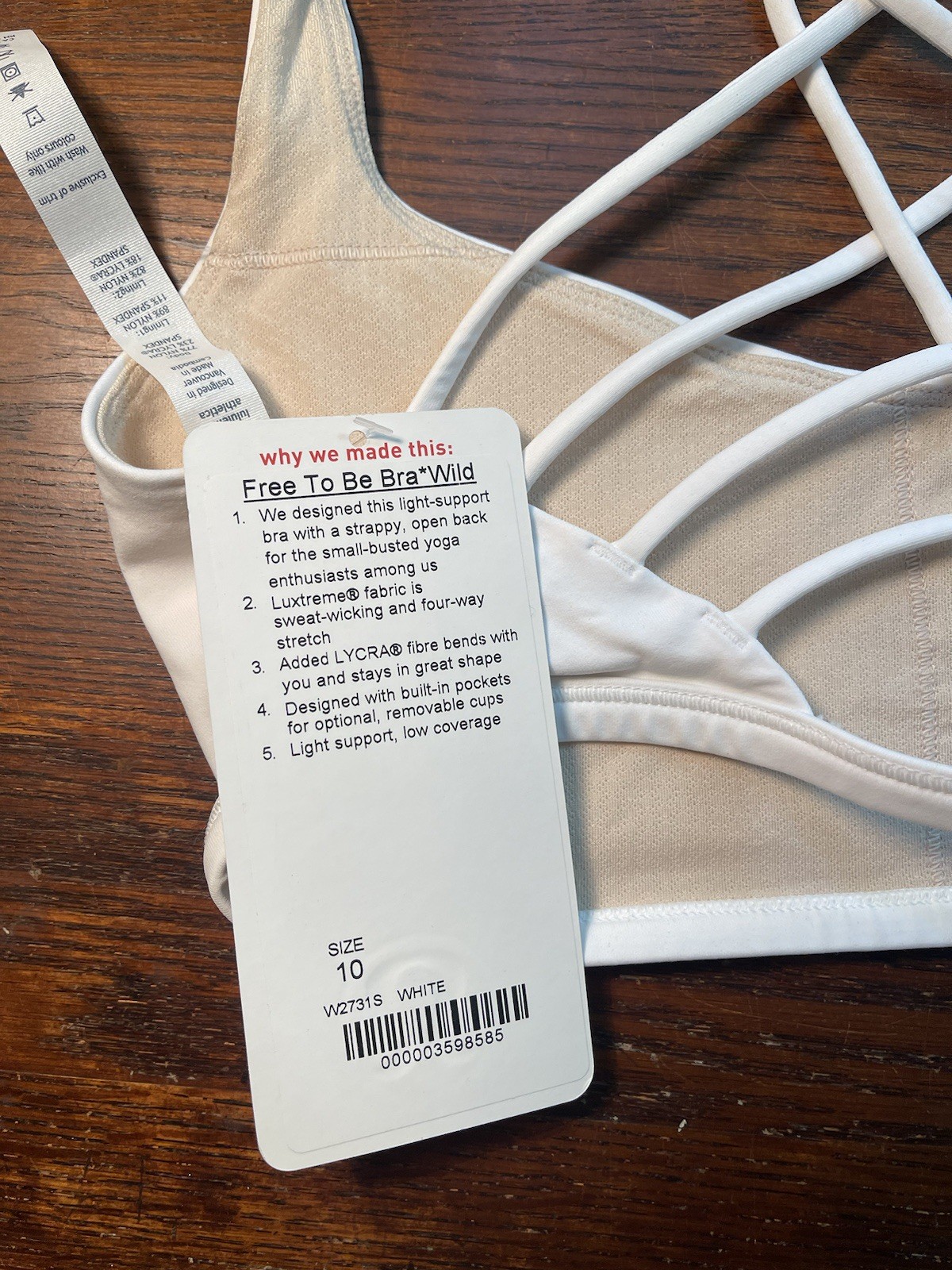 Lululemon NWT Free To Be Bra Size 10 In White