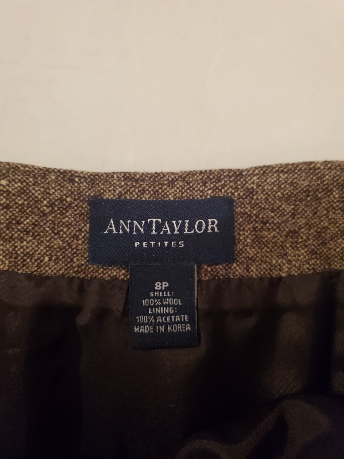 Ann Taylor Vintage Brown 100% Wool A Line Skirt Mini Petites 8P (29 Inch Waist)