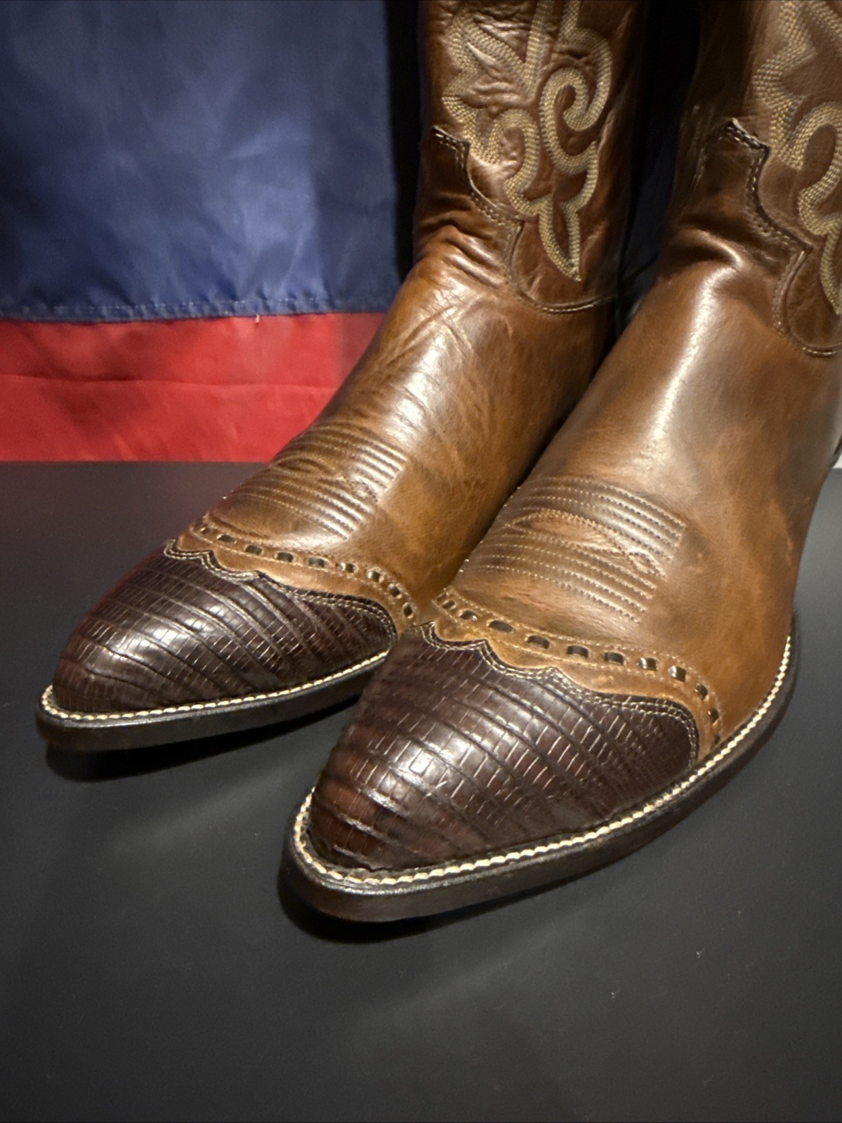 Justin Wing-Tip Western Cowboy Boots Lizard & Cowhide men’s Sz 11.5-B