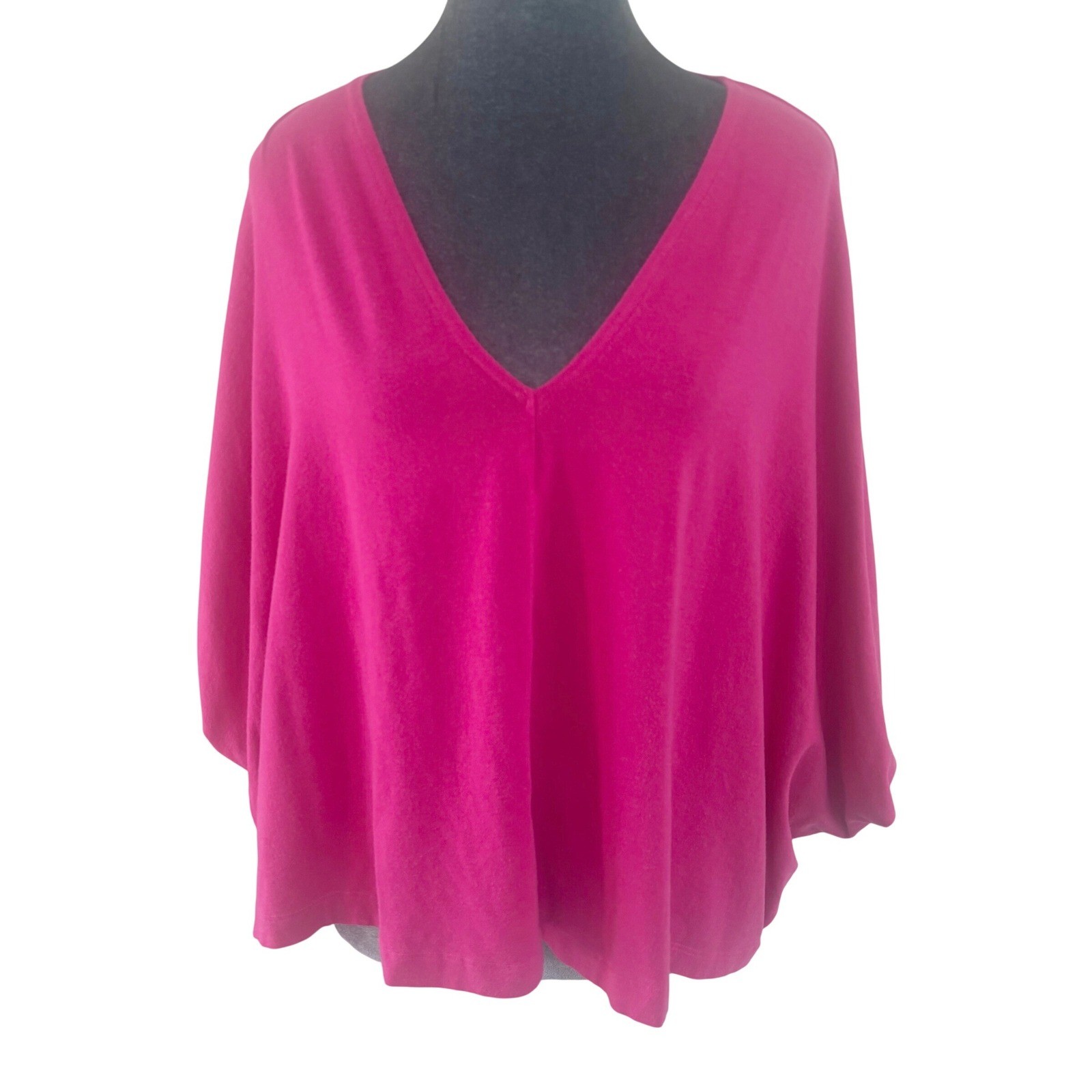 Bryn Walker Artsy Lagenlook Magenta Eco Bamboo Organic Cotton VNeck Poncho Top L