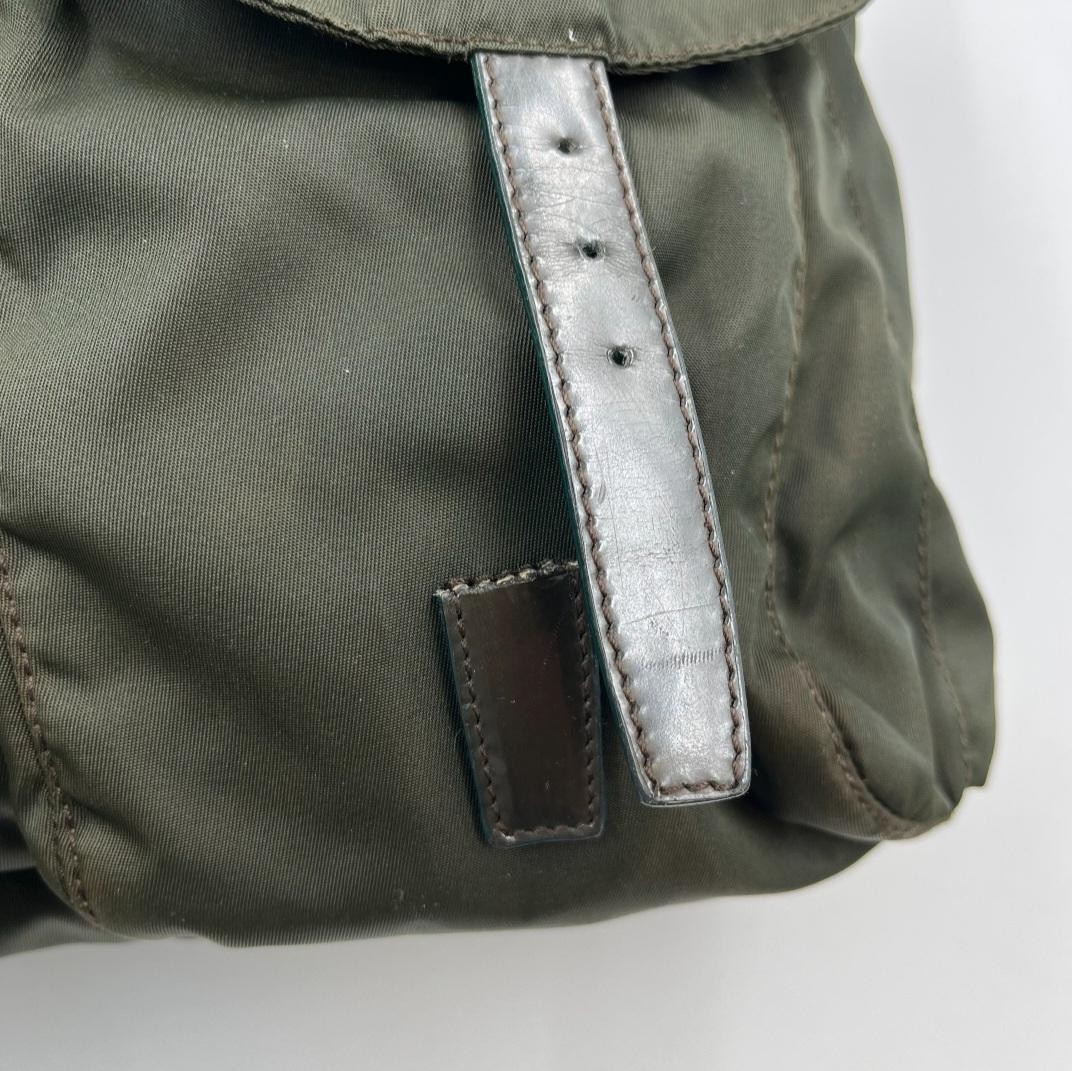 Prada Khaki Nylon Backpack Triangle Logo White Tag Japan Rare 072271