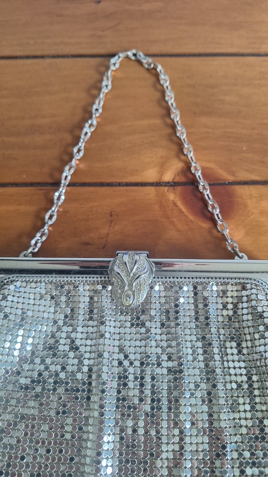 VINTAGE WHITING & DAVIS CO SILVER MESH EVENING PURSE. IN ORIGINAL BOX