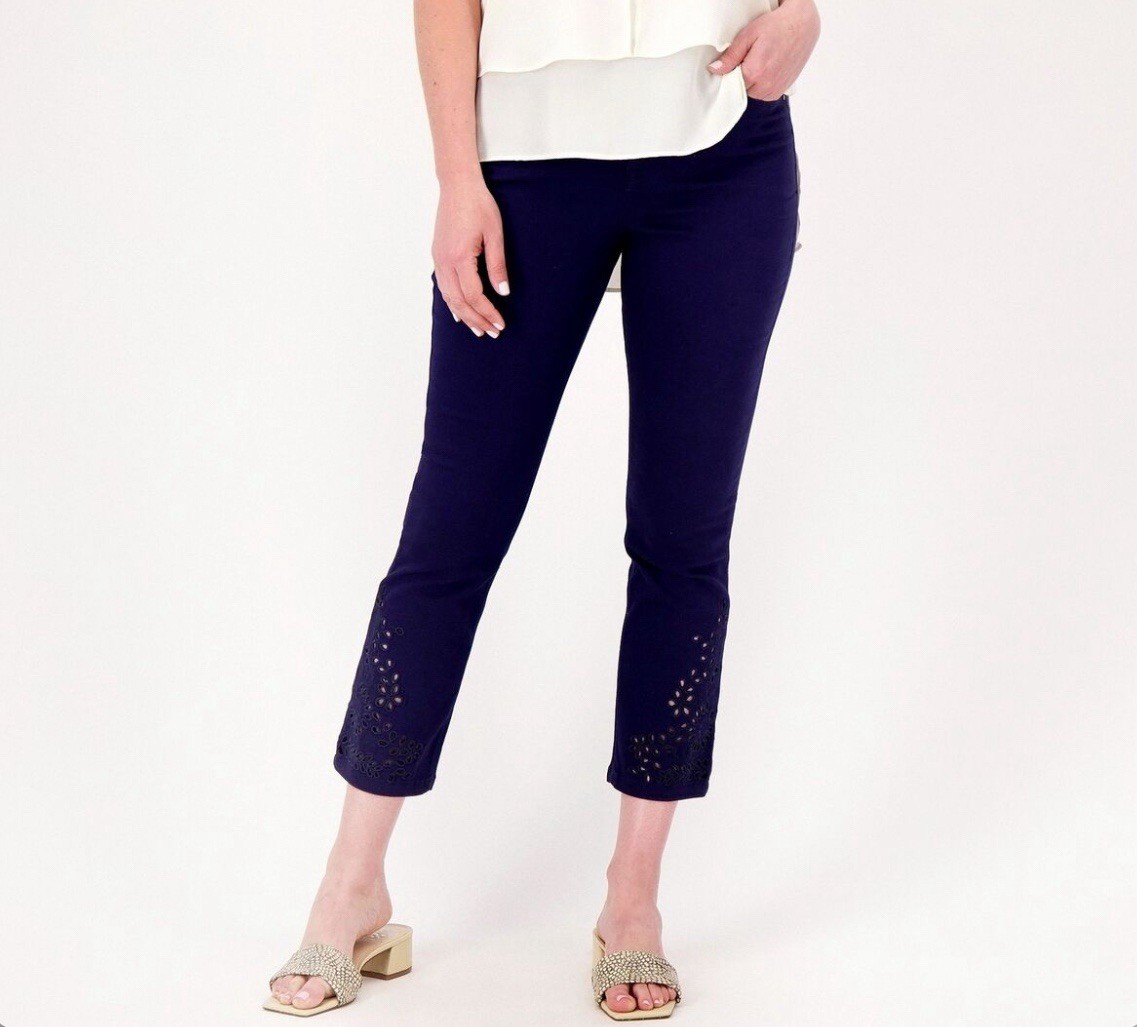 Laurie Felt Regular Daisy Floral Embroidered Ankle Jeans Size 2 Navy A499889