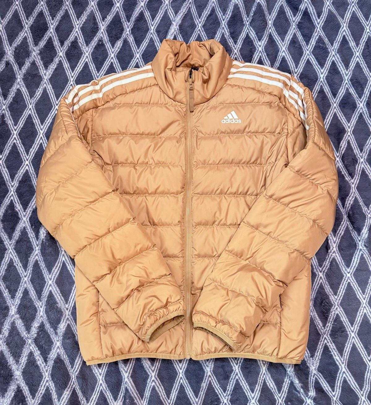 adidas Primegreen Men’s M Tan Full-Zip Puffer Jacket 3-Stripes Stand-Up
