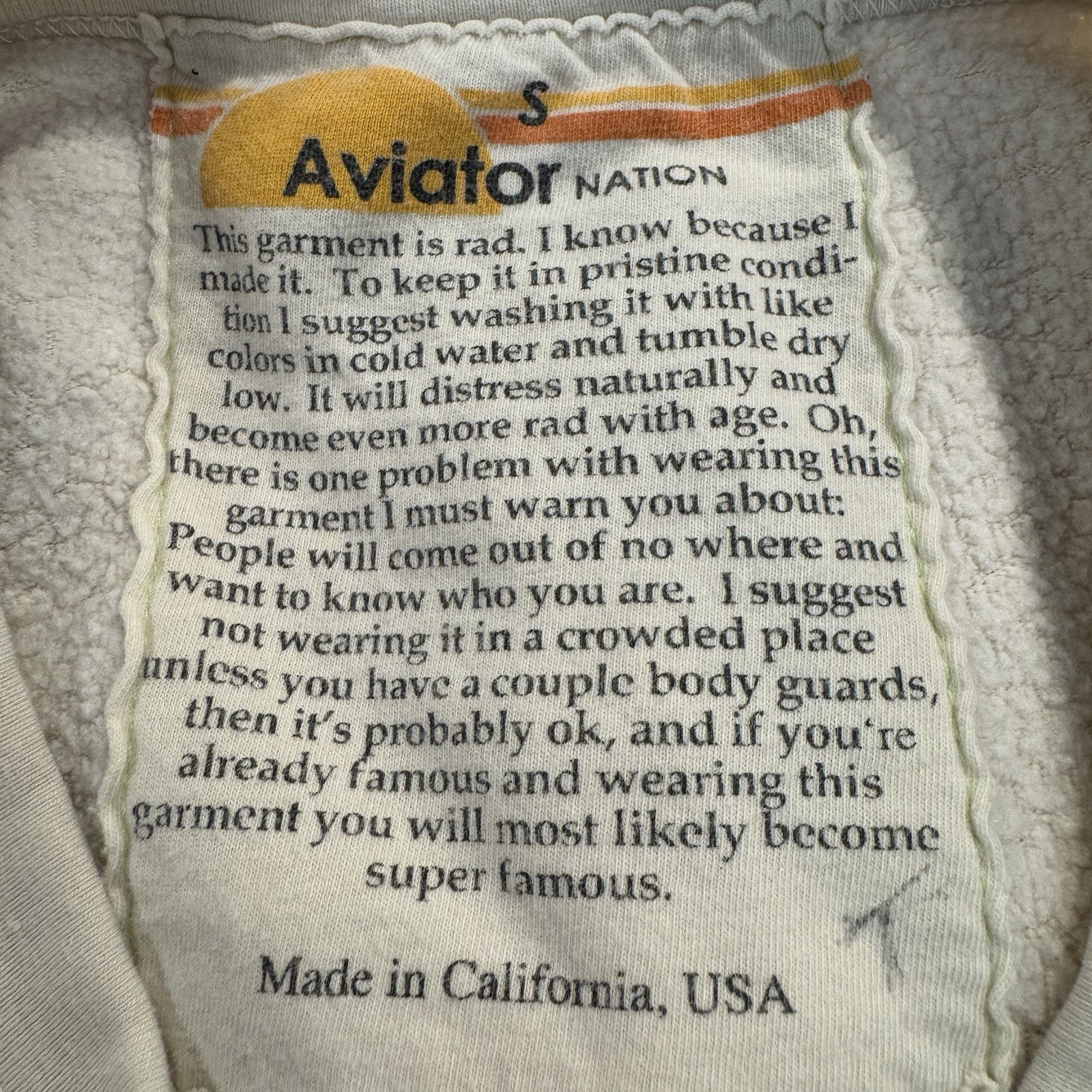 Aviator Nation 5 Stripe Crew Sweatshirt Small Blue Cream Fleece Pullover Top