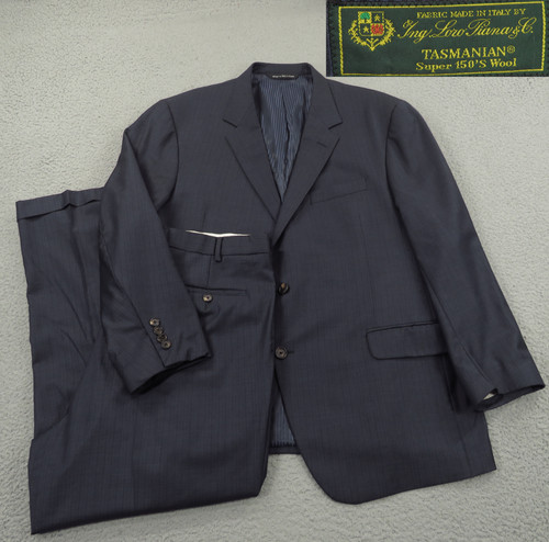 Coppley Loro Piana Suit 48R Super 150s Tasmanian Striped Pleat Pant 42×30