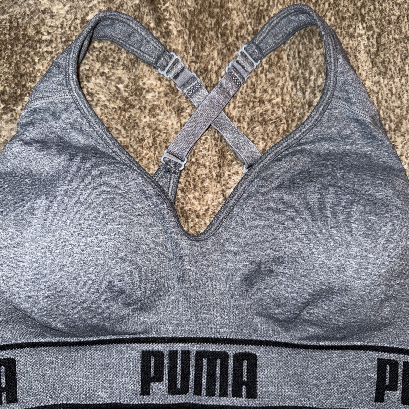 Pre-Owned Puma Gray Black White Convertible Sports Bra Medium M