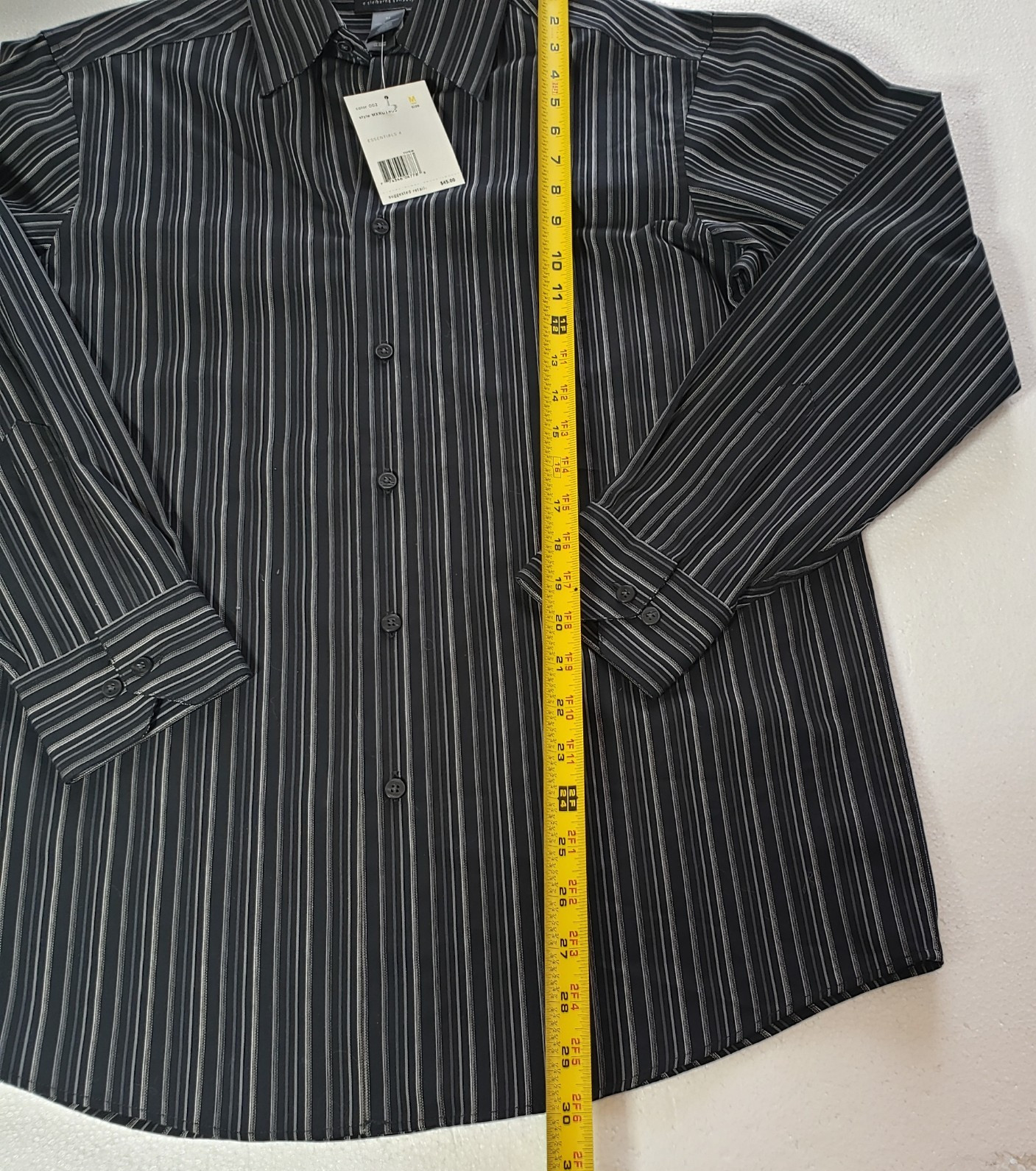 NEW Men’s Axcess Essentials, Black and Gray Striped Long Sleeve Shirt, Size Med.