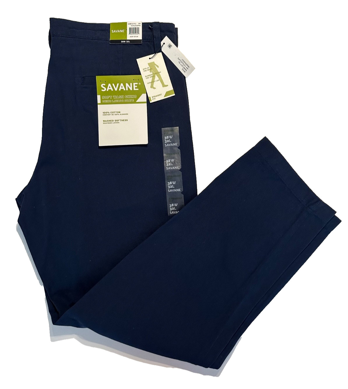 Savane Men’s Navy Soft Wash Chino Straight Leg Size W38 X L32