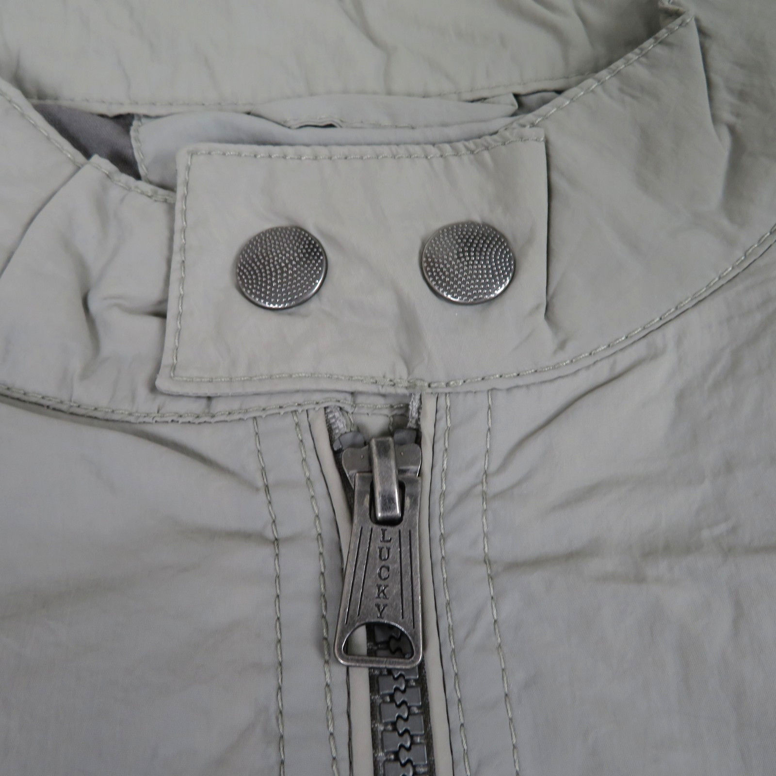 Lucky Brand Jacket Mens XXL Grey Nylon Moto Windbreaker Biker Utility Snap