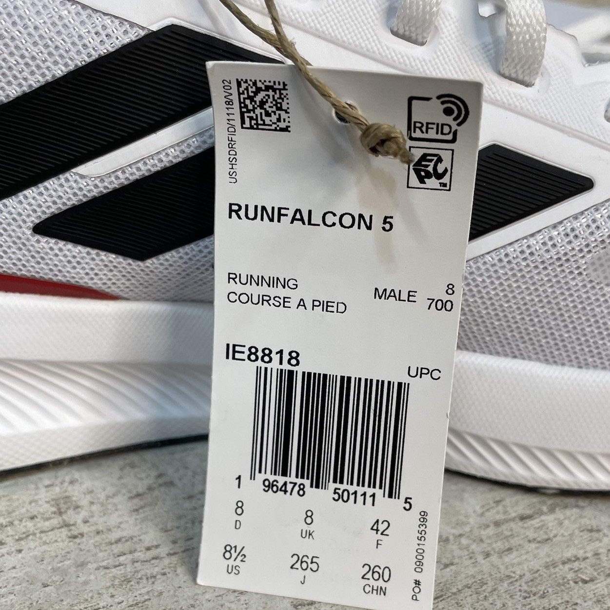 Adidas Runfalcon 5 Men’s Sz 8.5 White Black Red Scarlet Jog Walk Shoes IE8818