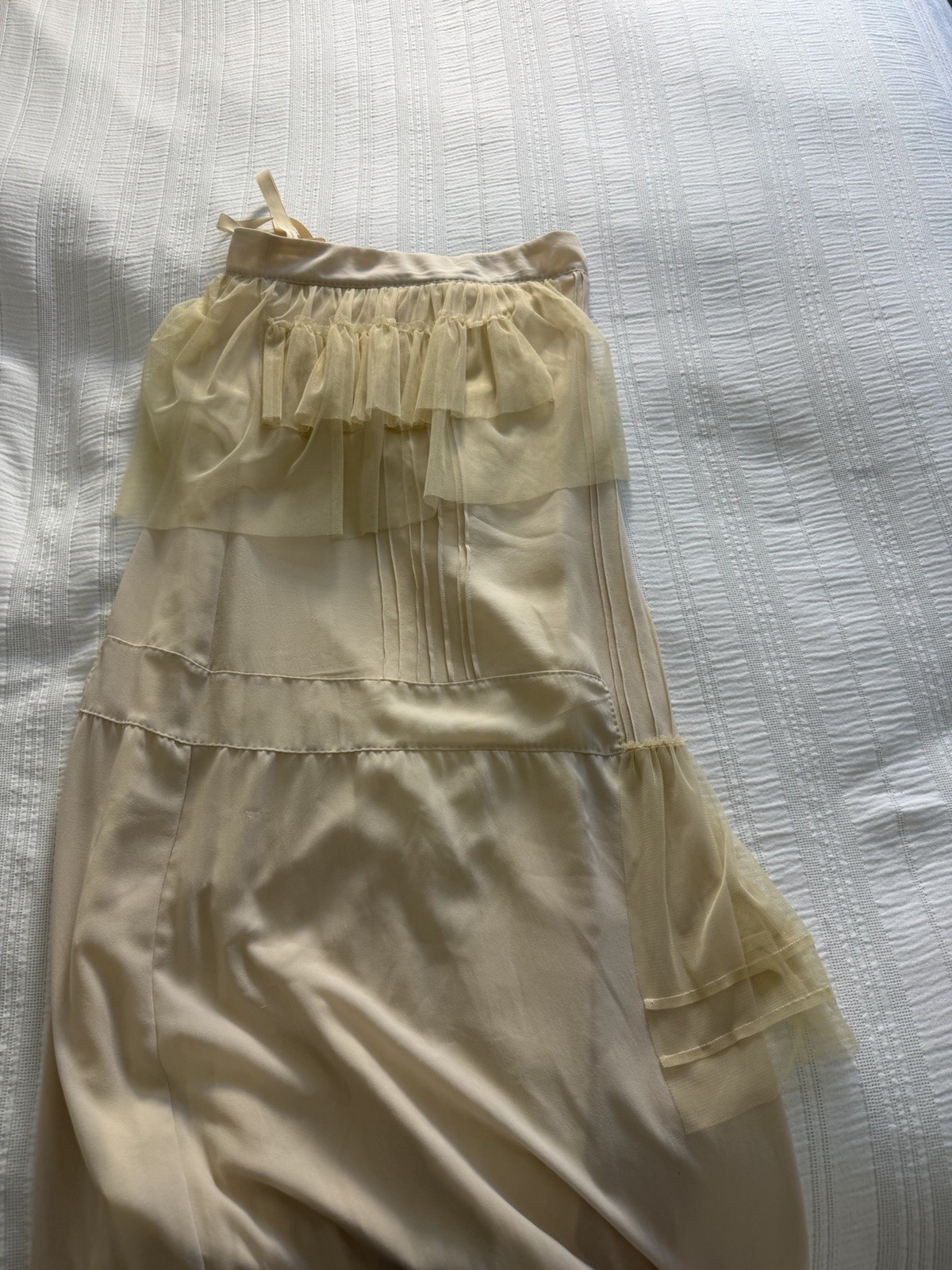 See By Chloe Vintage Pale Peach Nude Slip Dress Size 8 Drop Waist Tulle Trim 20s
