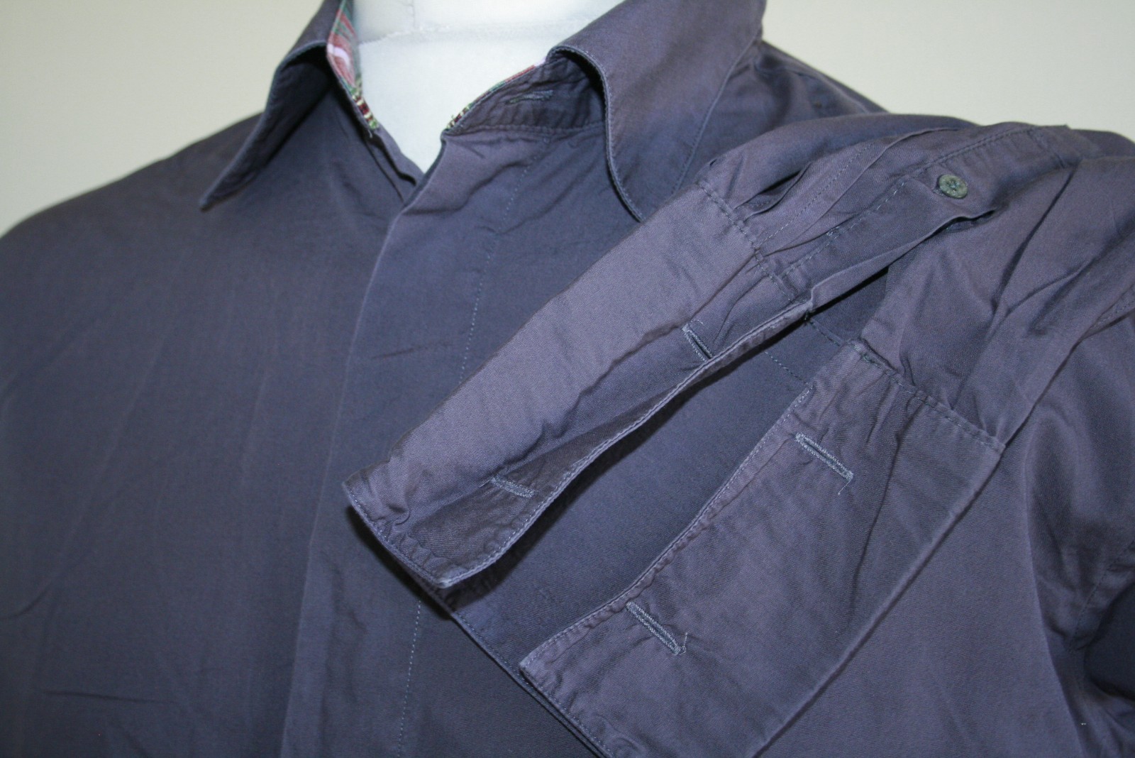 Ozwald Boateng Mens Hidden Placket Double Cuff Shirt – XL – Charcoal Grey Top