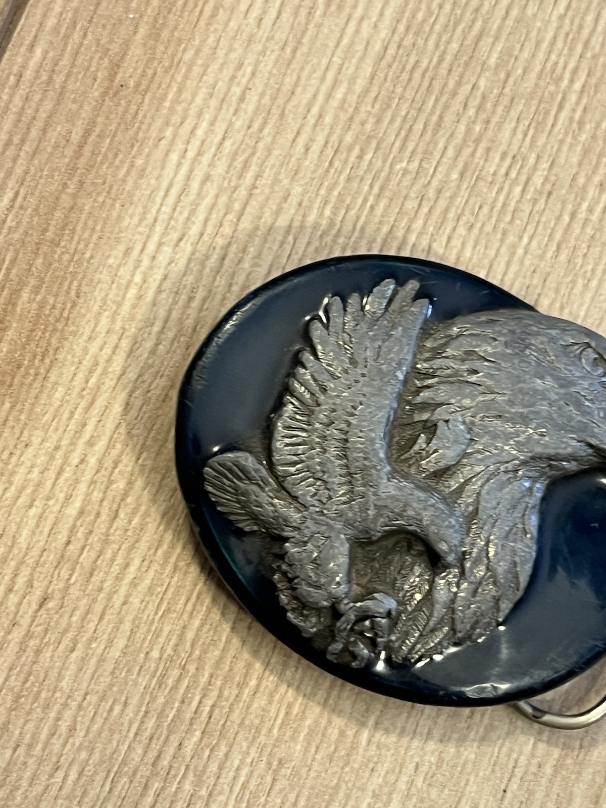 Siskiyou Buckle Co Pewter Belt Buckle Double Eagle Western Blue Resin Vintage