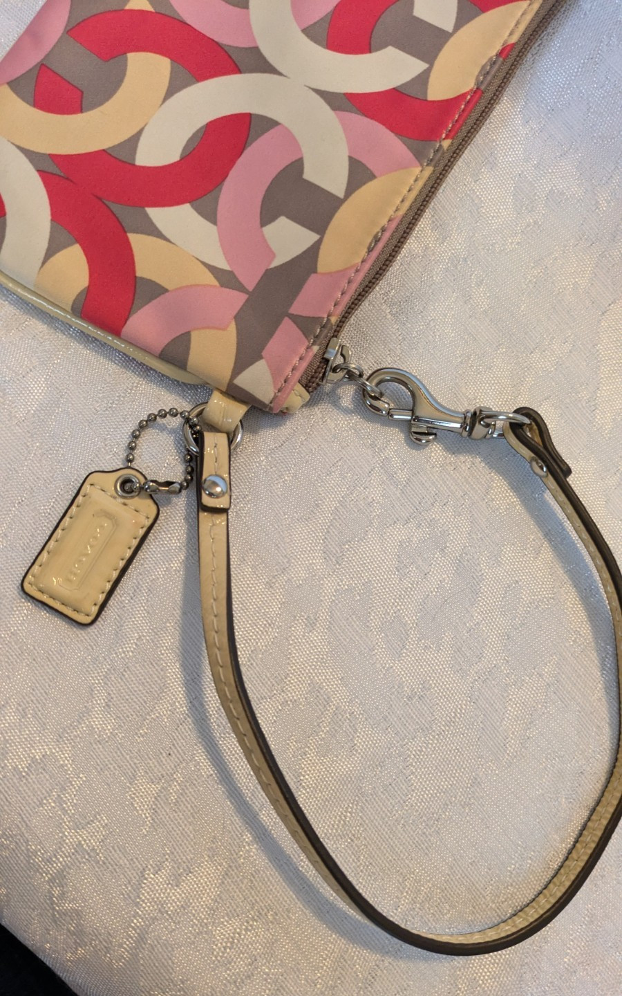 Coach Small Wristlet Corner Zip Signature Monogram C Logo Multicolor Pink