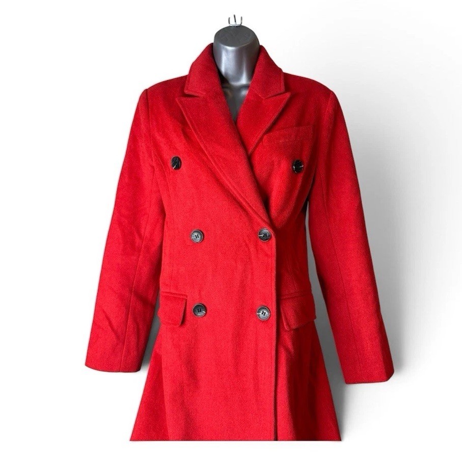 Avec Les Filles Red Double-Breasted Long Trench Coat, Size XS