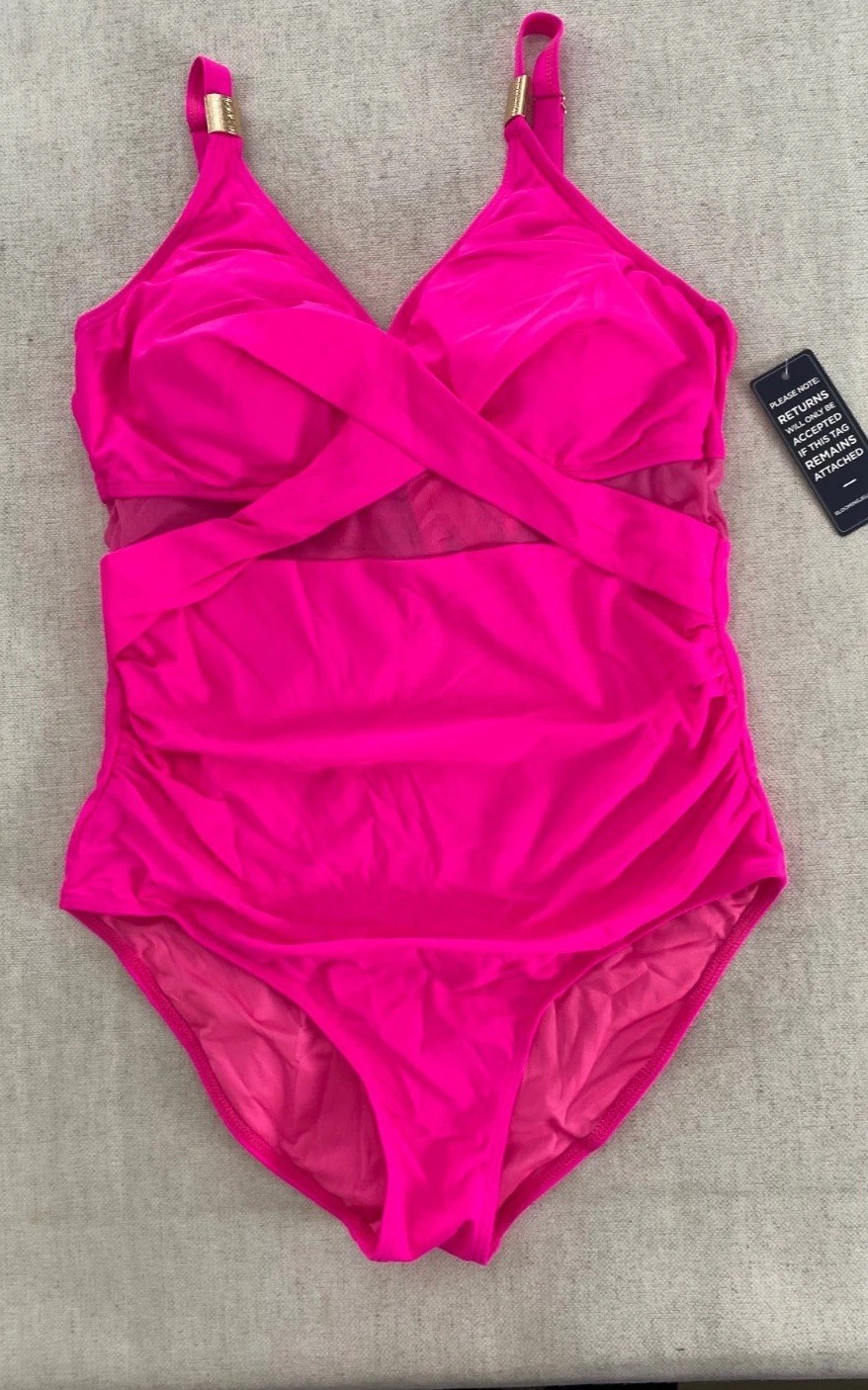 Blooming Jelly One Piece Swimsuit Womens Large Pink Ruched Mesh Stretch NWT