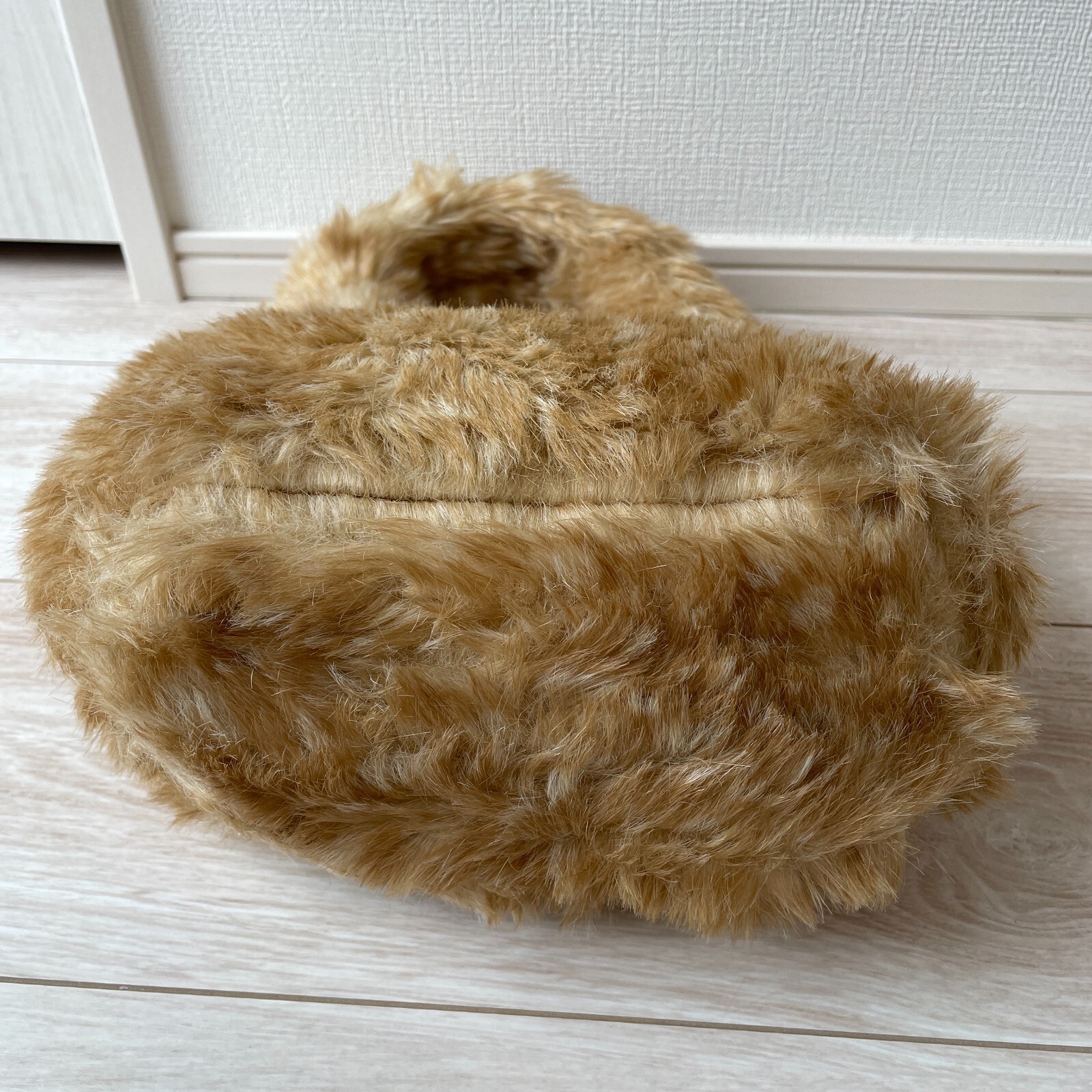 Barbie Faux Fur Hand Bag Iconic Embroidered Wallet Beige W11×H7×D4inch Movie