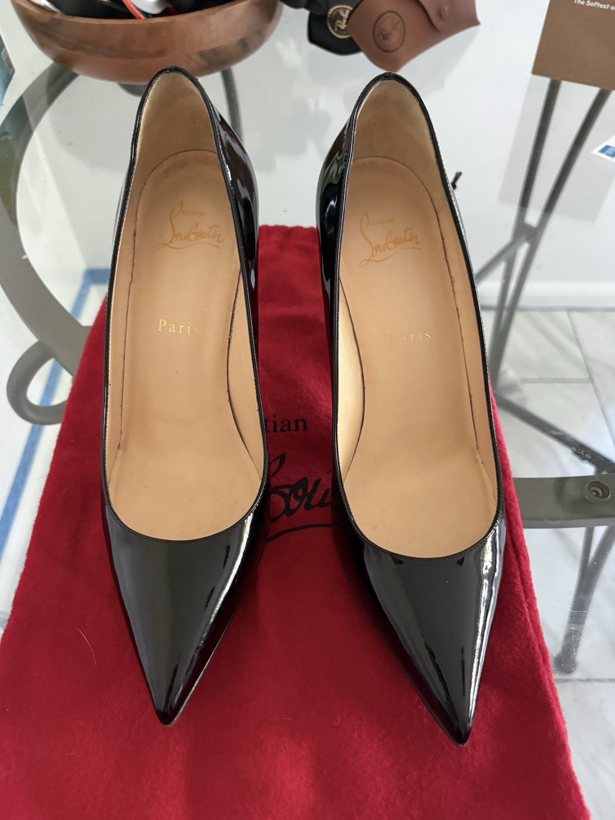 Christian Louboutin Black Patent Leather Pointed Toe Stiletto Pumps Red Sole