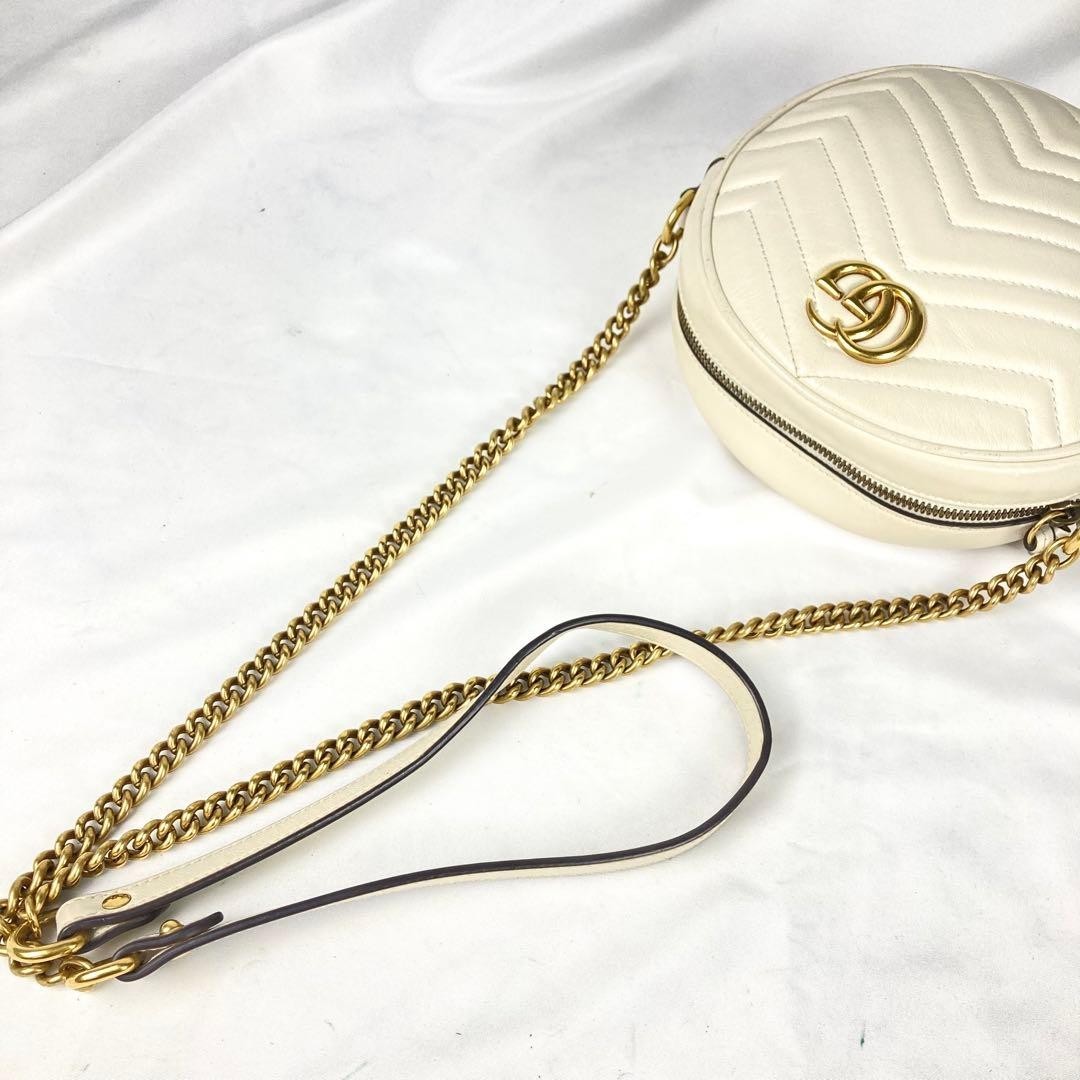 GUCCI GG Marmont chain Bag White Leather 550154 Authentic Ship Japan Shoulder
