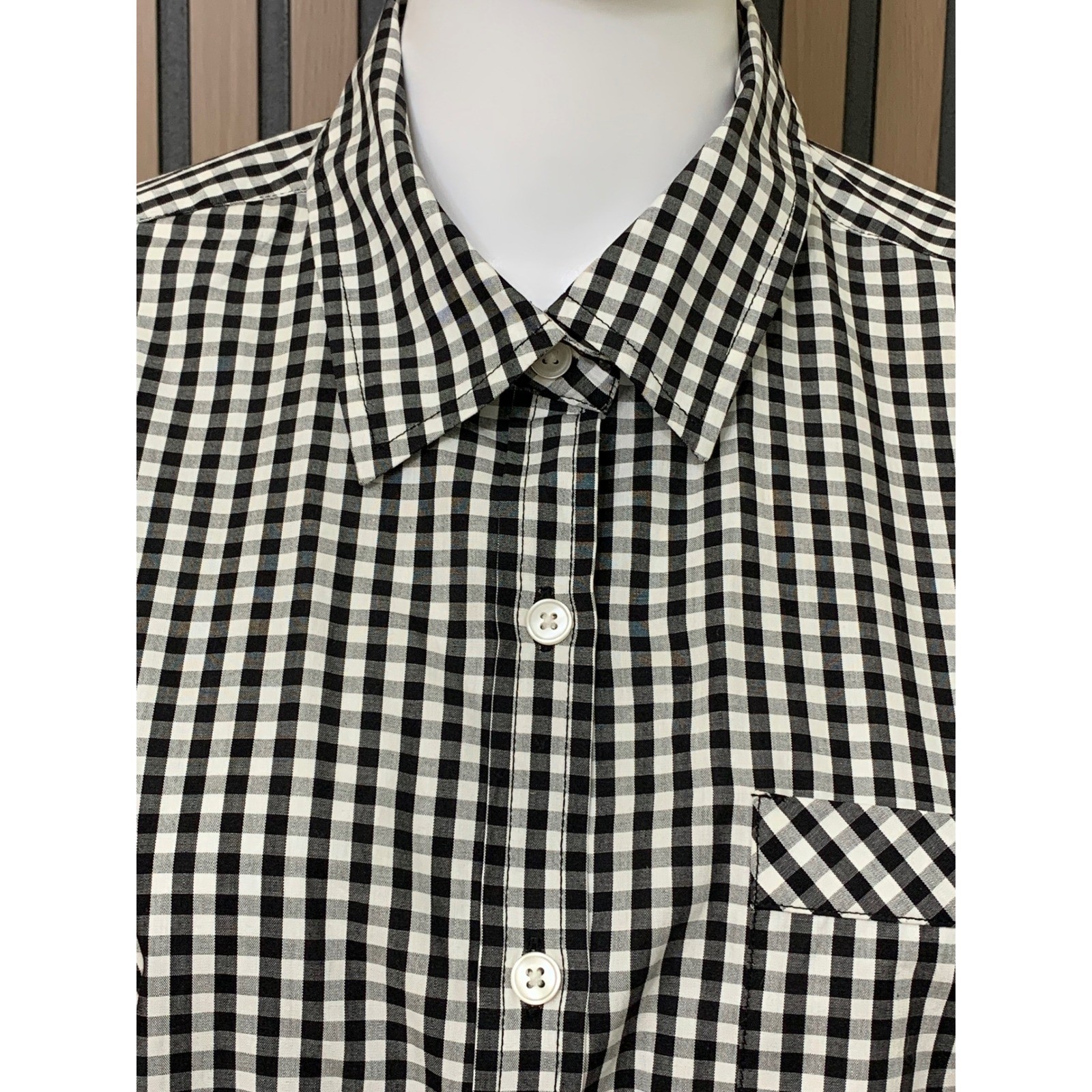 Talbots Women’s Black White Gingham 100% Cotton Button Shirt Portugal Size M