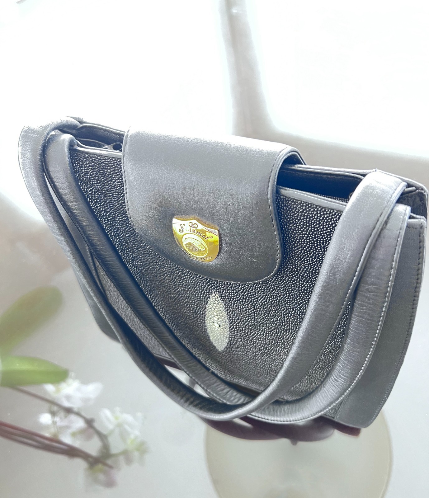 Genuine Stingray Leather Satchel Shoulder Handbag Black Kismet Thailand NEW