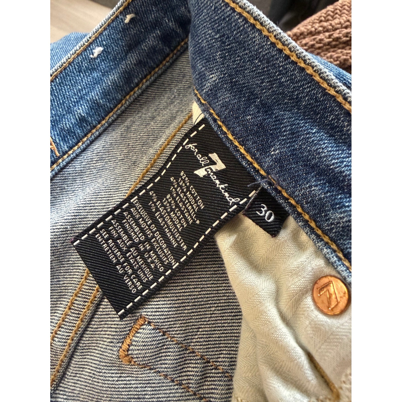7 For All Mankind Luxe Vintage Ankle Skinny Jeans Blue Beaded Side Stripe Sz 30