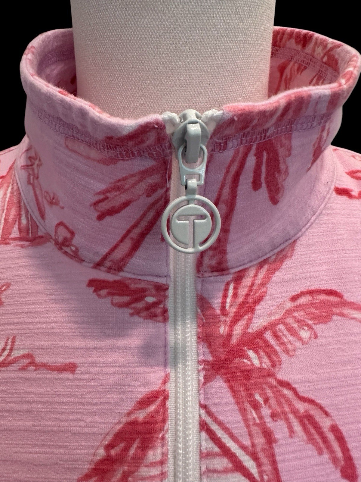 Talbots Cozy Crush Half-Zip Pullover Beach Villa Print Pink Sz LP UPF 50+