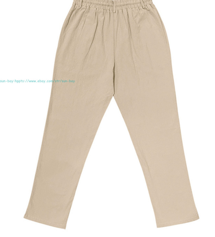 Men Casual Linen Pants Elastic Waist Drawstring Summer Beach Trousers withPocket