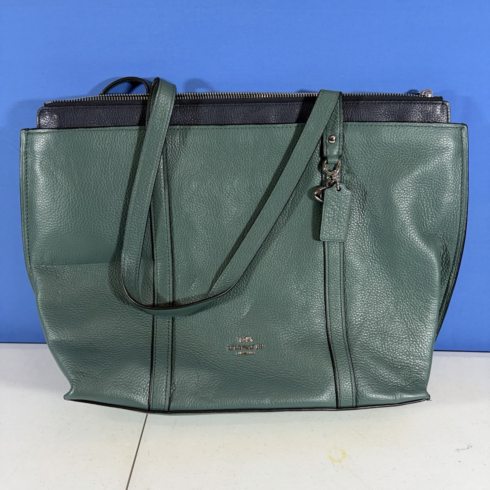 Coach May 1573 Pebble Leather Dark Turquoise Color Shoulder/Tote Bag XL