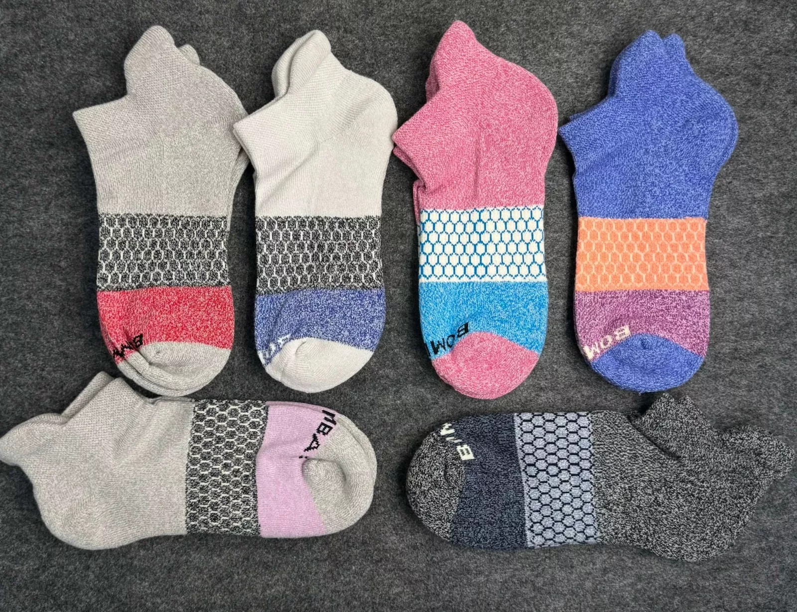 6 Pair Bombas Women’s Adults Tri-Block Marl Ankle Sock 6 Color Select Size M