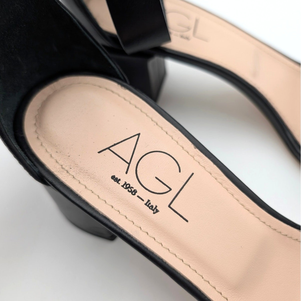 AGL Gala Block Heel Ankle Strap Sandals Open Toe Women’s Black Size US9 EU39