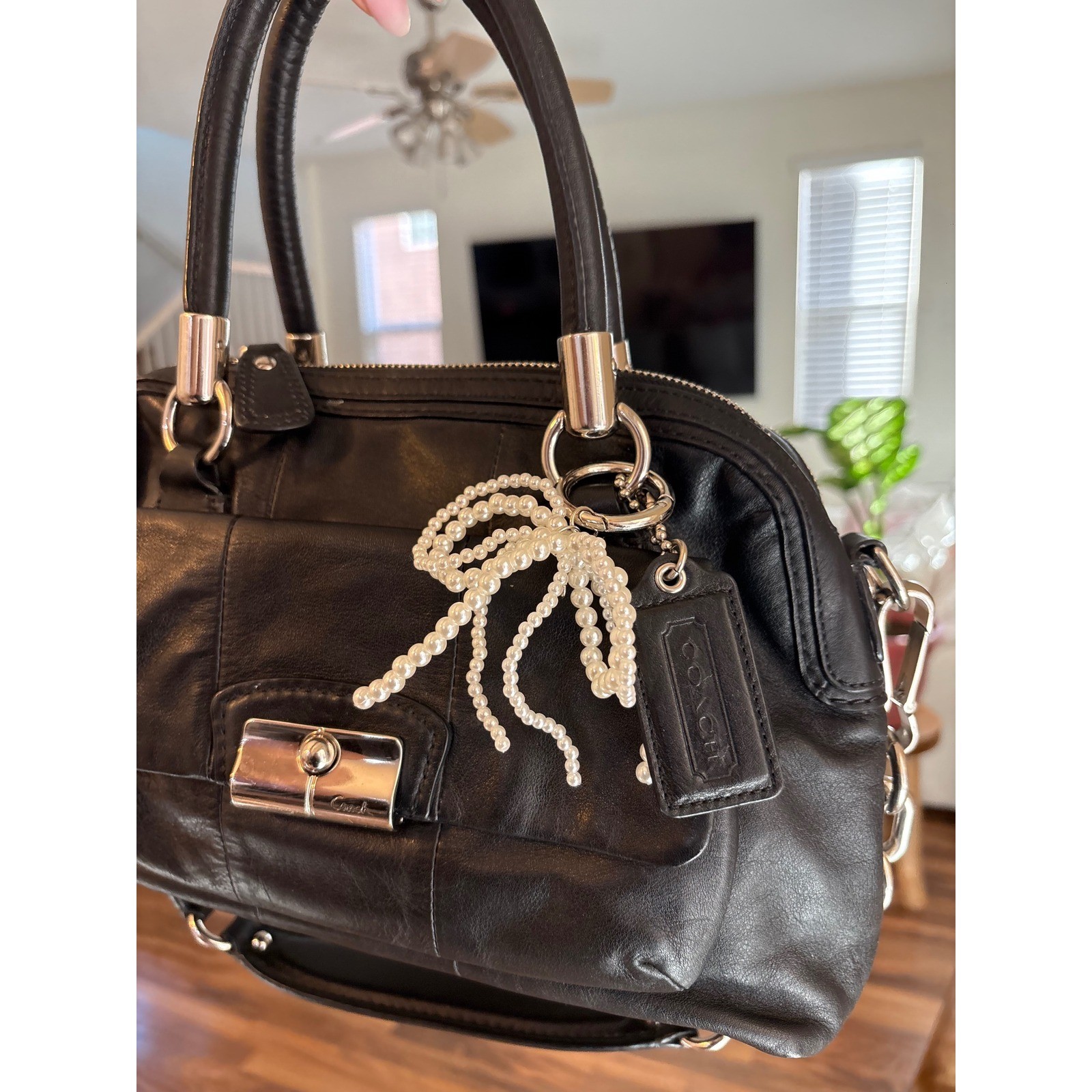 Coach Kristin Black Leather Satchel Handbag Silver Hardware 15003