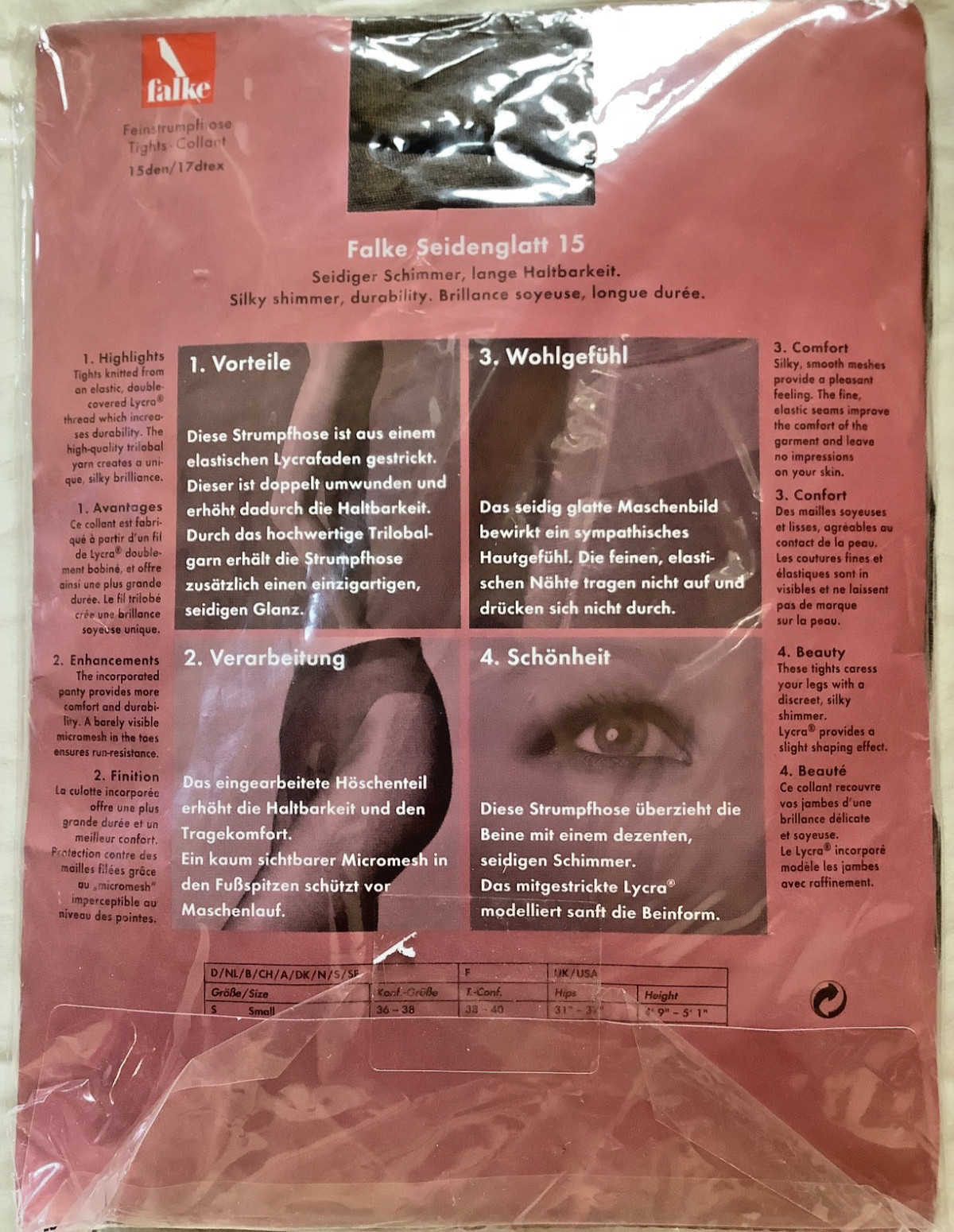 Falke brown Tights matte Hosiery transparent Unworn NEW seiden M mocha Pantyhose