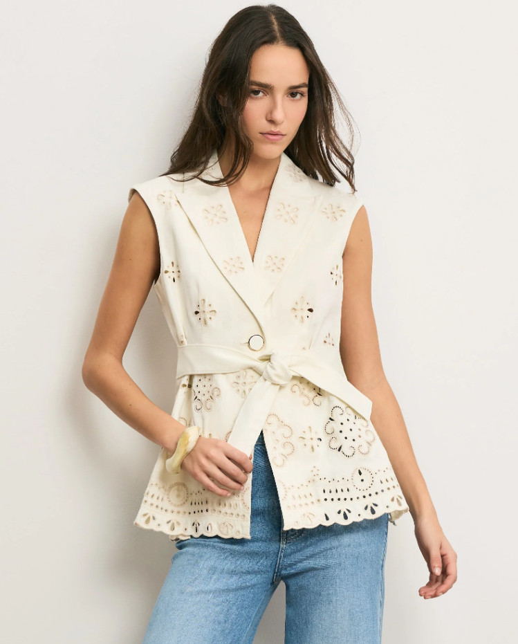 NEW VERONICA BEARD Townes Eyelet Vest Dove White