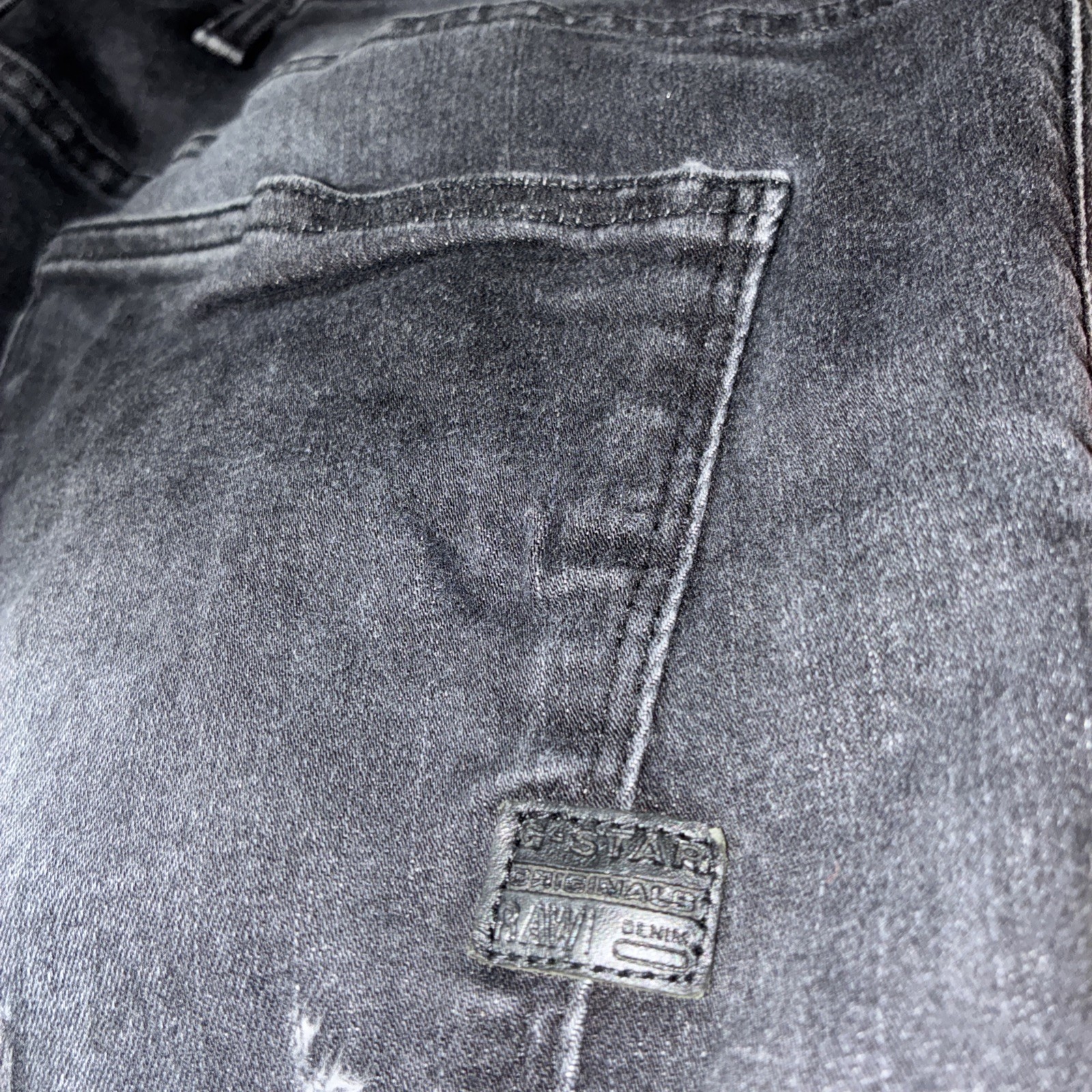 G Start Raw Jeans Sz 38×32 Men Blk Rackam 3D Skinny Distressed Used No Returns