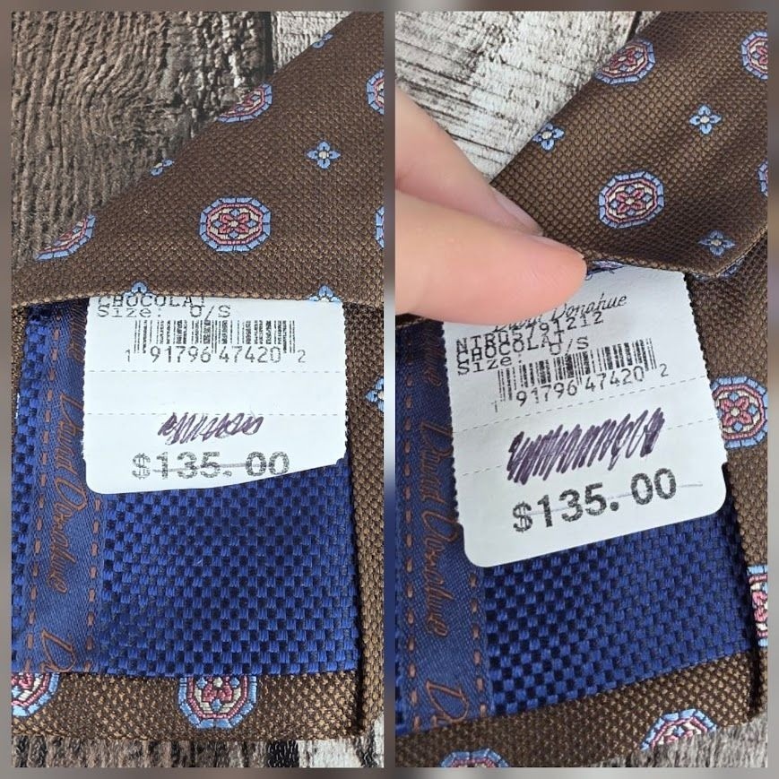 David Donahue Silk Tie Brown Blue Pink Floral Italy Gift Business Corpcore New