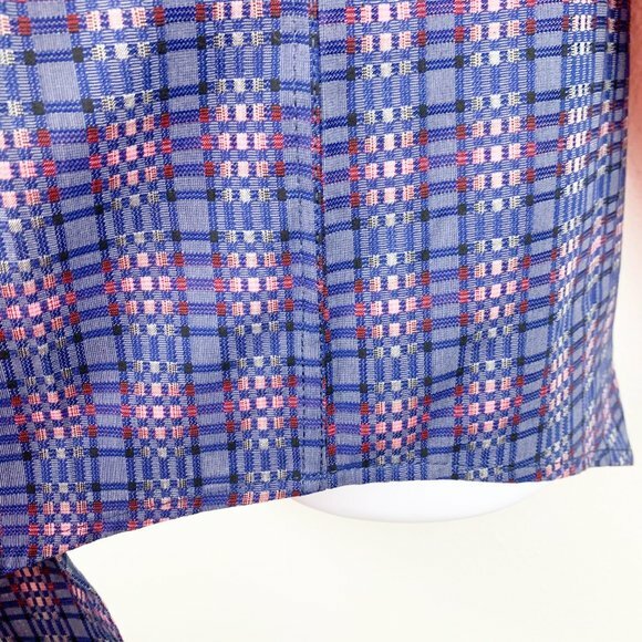 Tasso Elba Button Down Shirt Men Medium Blue Plaid Long Sleeve Cotton Casual